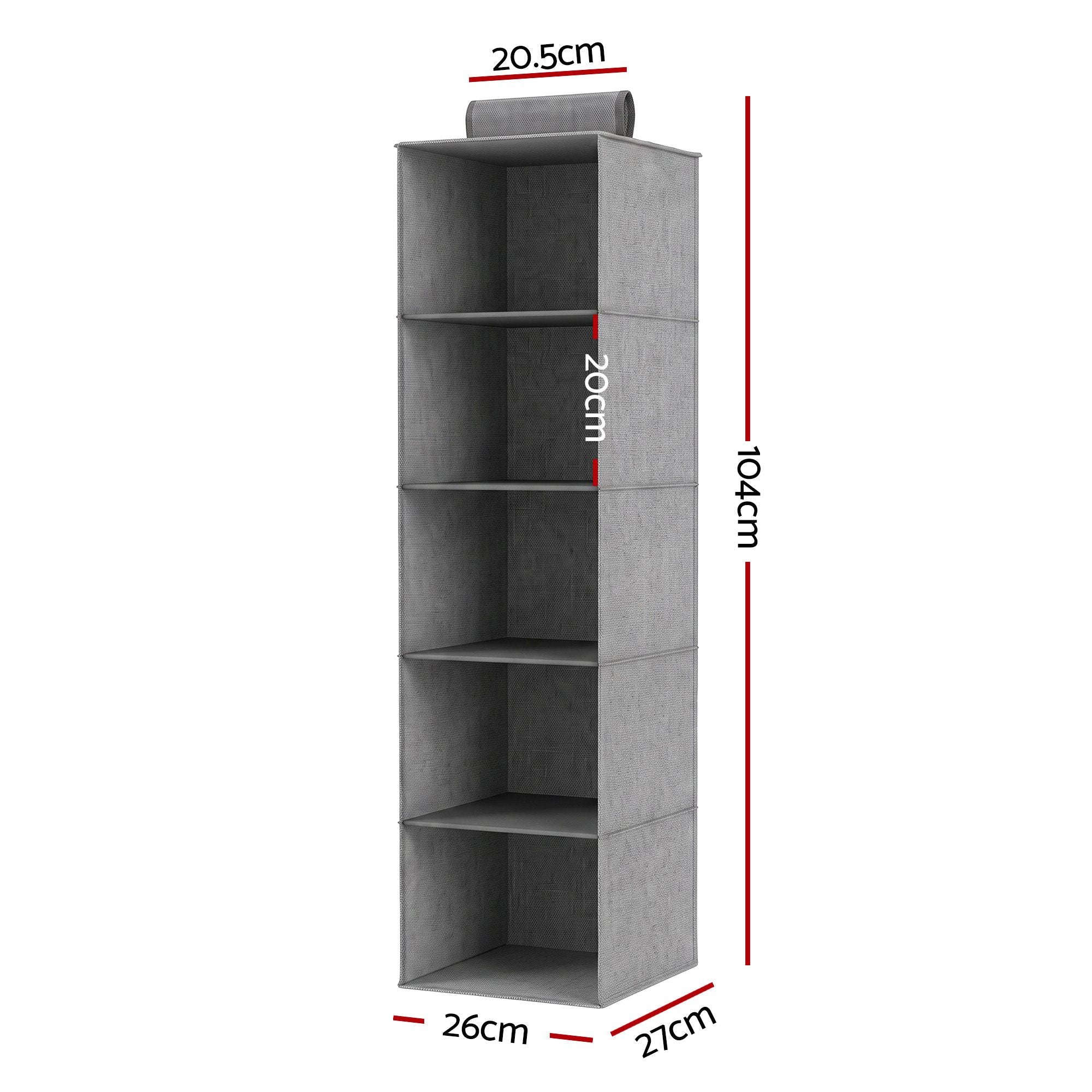 Artiss Hanging Closet Organiser 5 Tier Wardrobe Storage Grey 104cm Bedworld