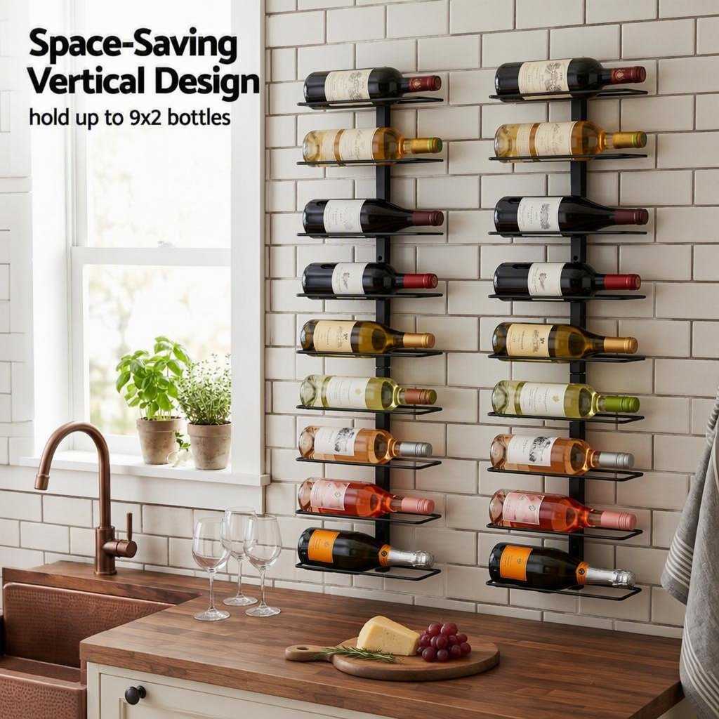 Artiss Wall Mounted Wine Rack Holder Black Metal - Set of 2 (18-Bottle Capacity) Bedworld