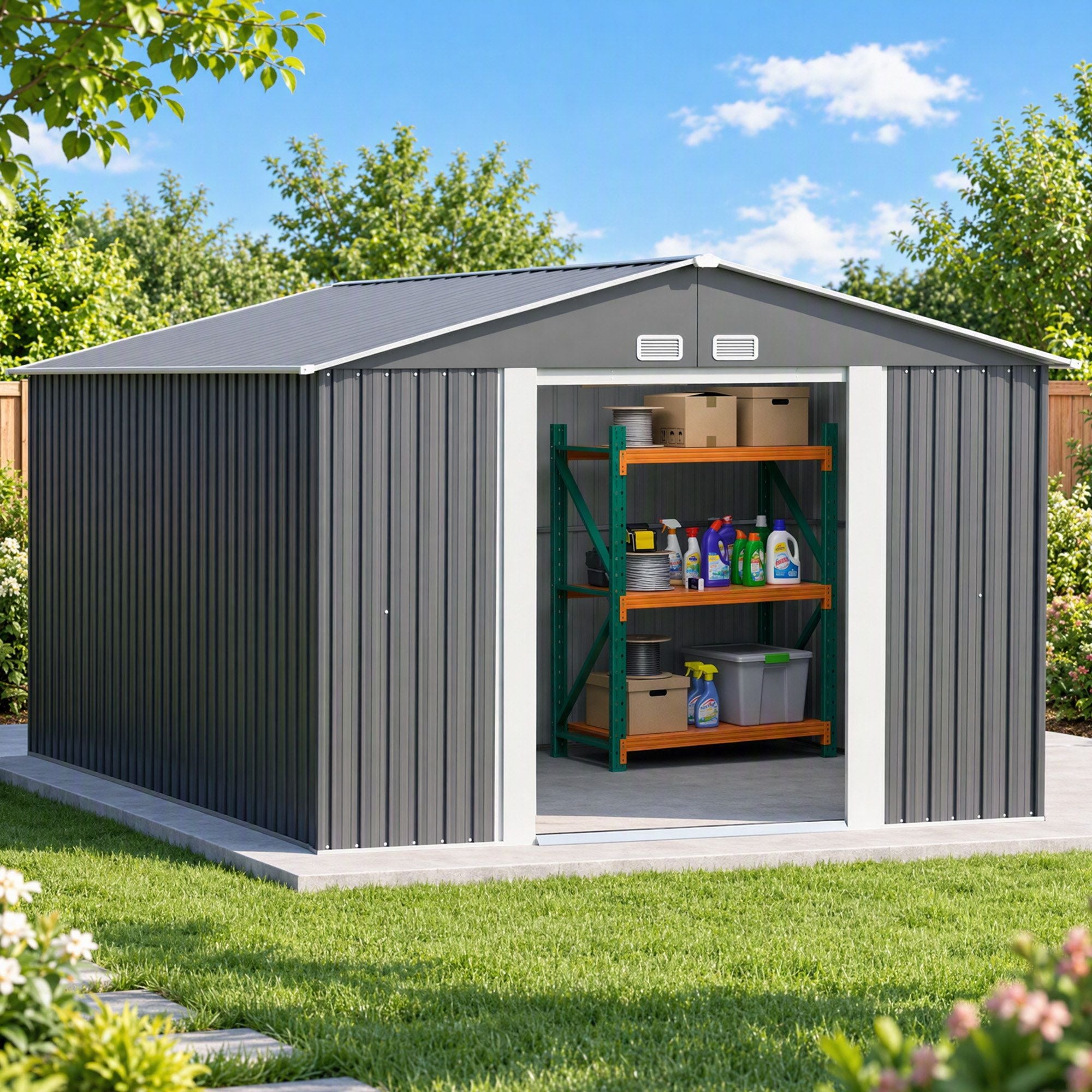 Giantz Garden Shed with 3-Tier Garage Shelving Rack Outdoor Tool Storage Racks Bedworld