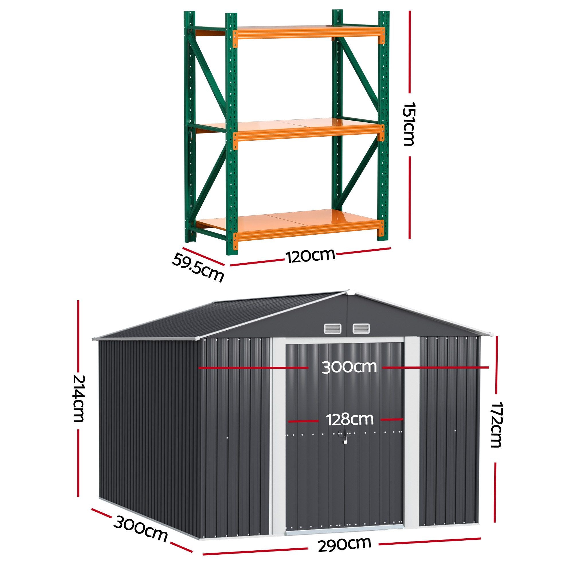 Giantz Garden Shed with 3-Tier Garage Shelving Rack Outdoor Tool Storage Racks Bedworld