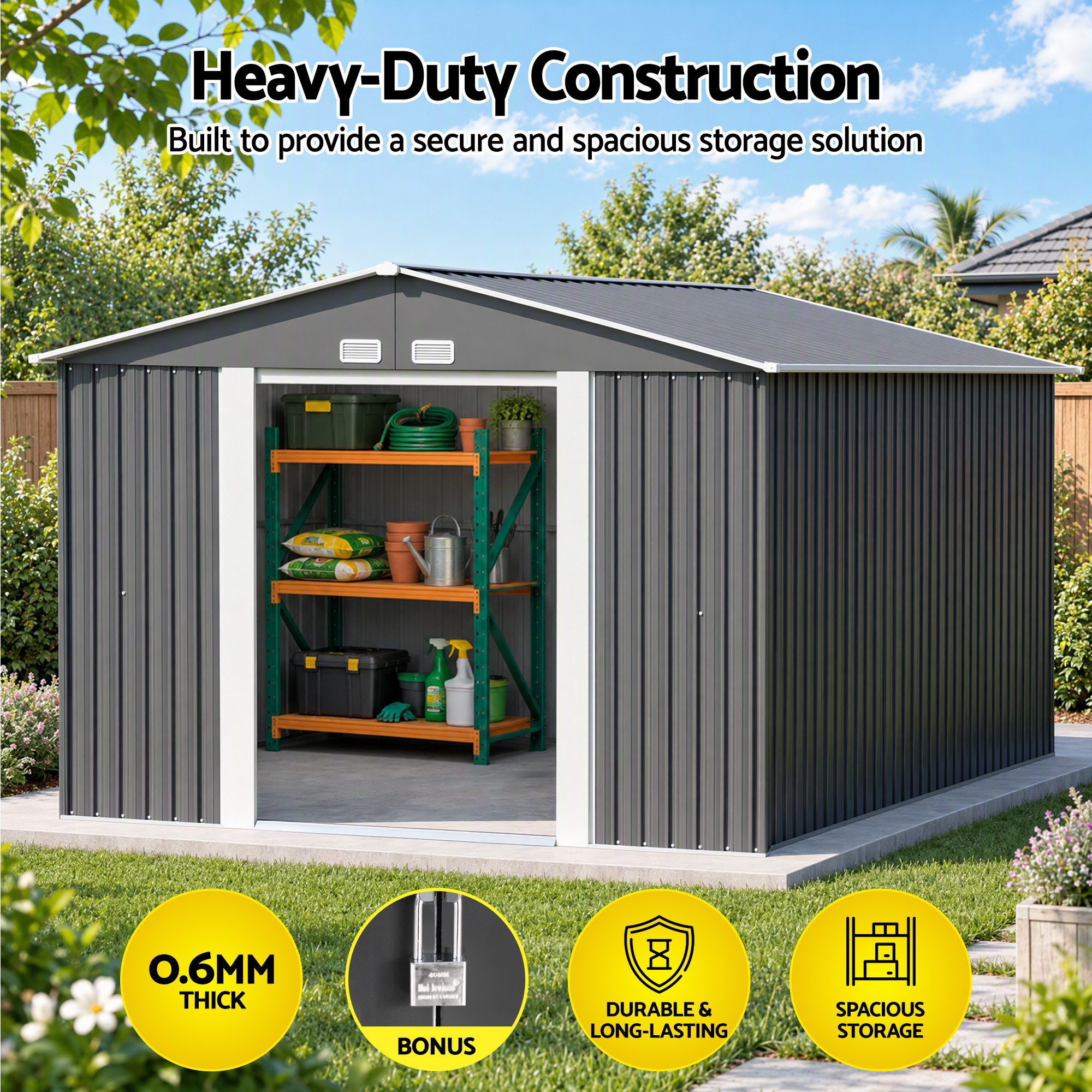 Giantz Garden Shed with 3-Tier Garage Shelving Rack Outdoor Tool Storage Racks Bedworld