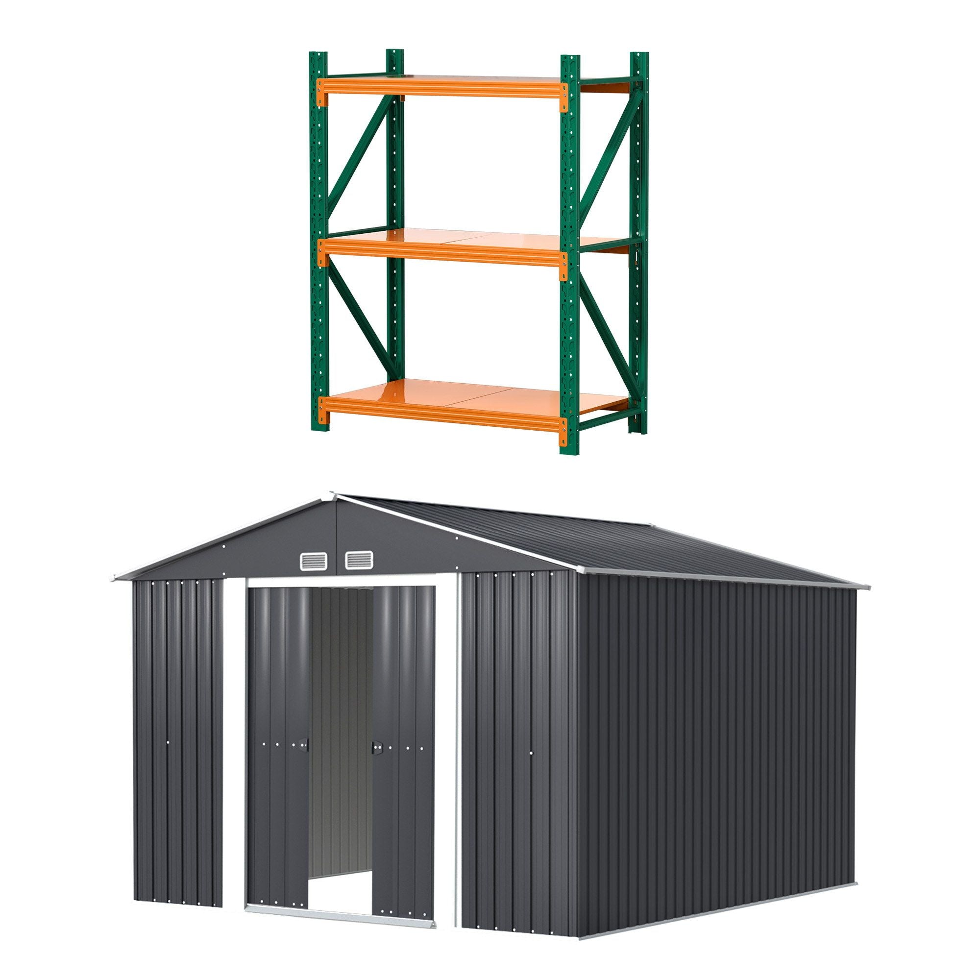 Giantz Garden Shed with 3-Tier Garage Shelving Rack Outdoor Tool Storage Racks Bedworld