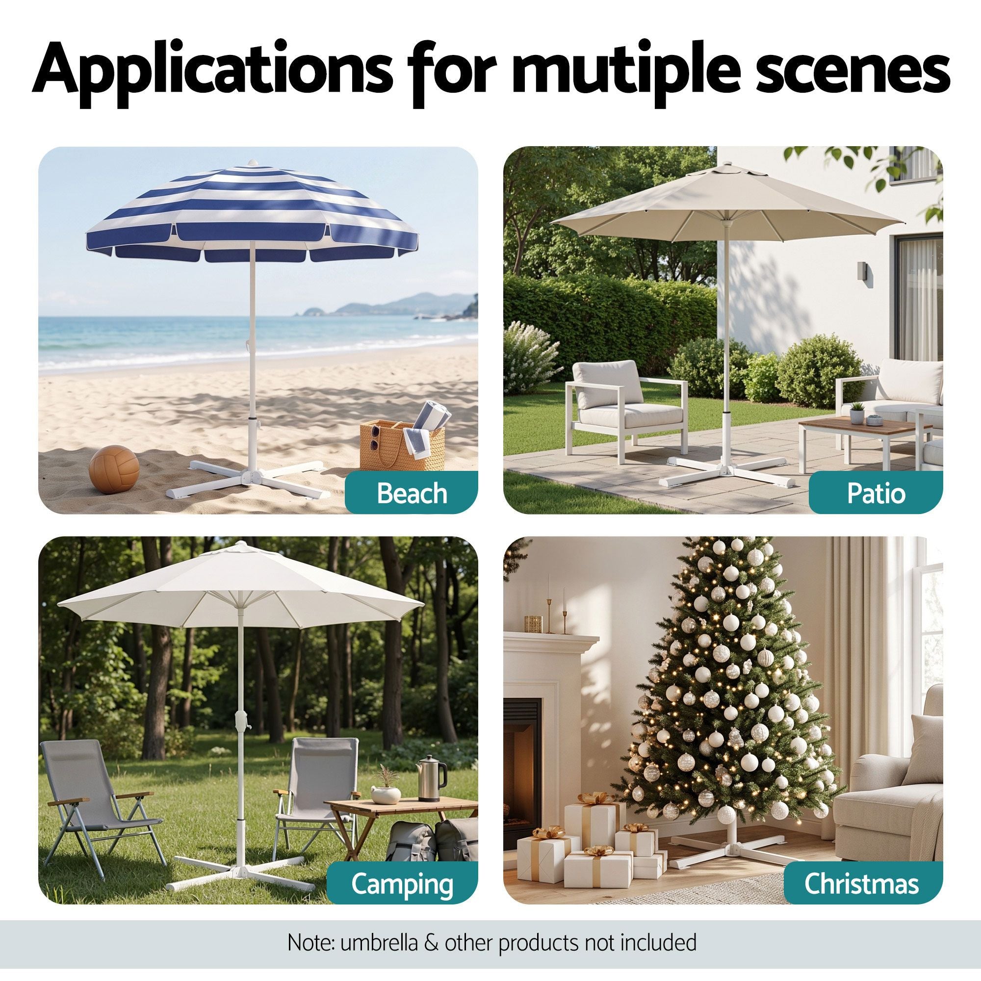 Instahut Outdoor Umbrellas Base Steel Umbrella Holder 25 to 35mm White Bedworld