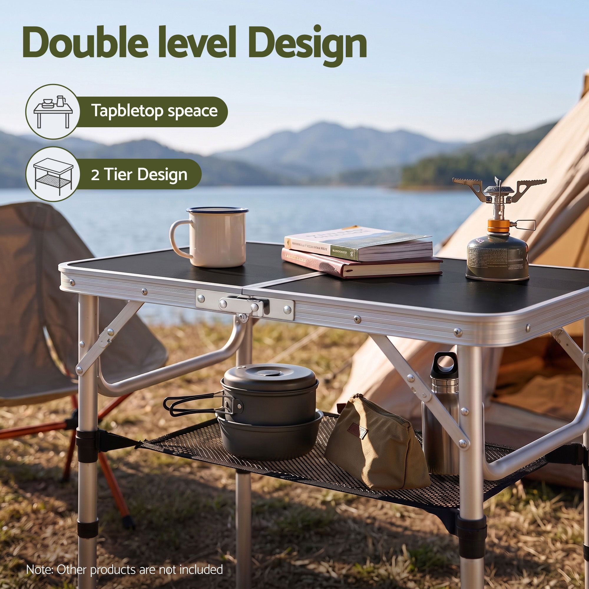 Weisshorn Folding Camping Table Adjustable Aluminium 60 x 40 cm Black Bedworld