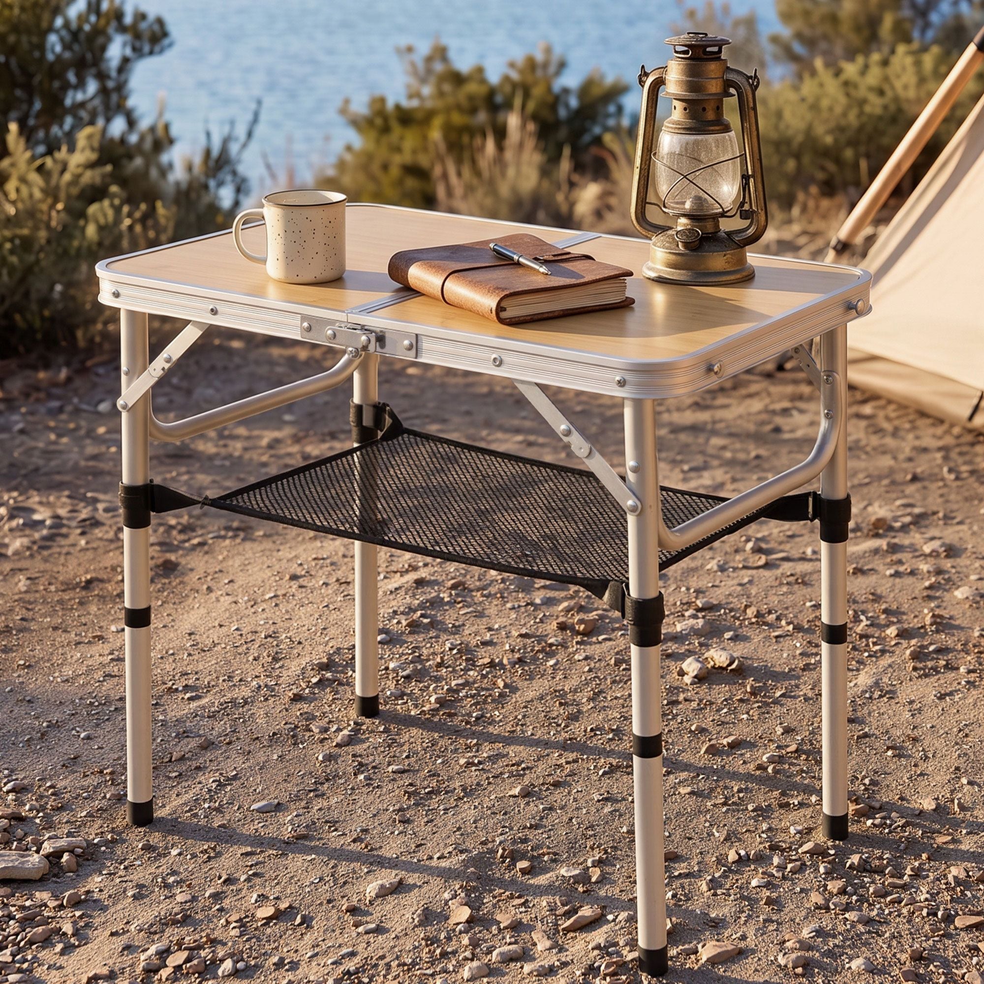 Weisshorn Folding Camping Table Adjustable Aluminium 60 x 40 cm Wood Grain Bedworld