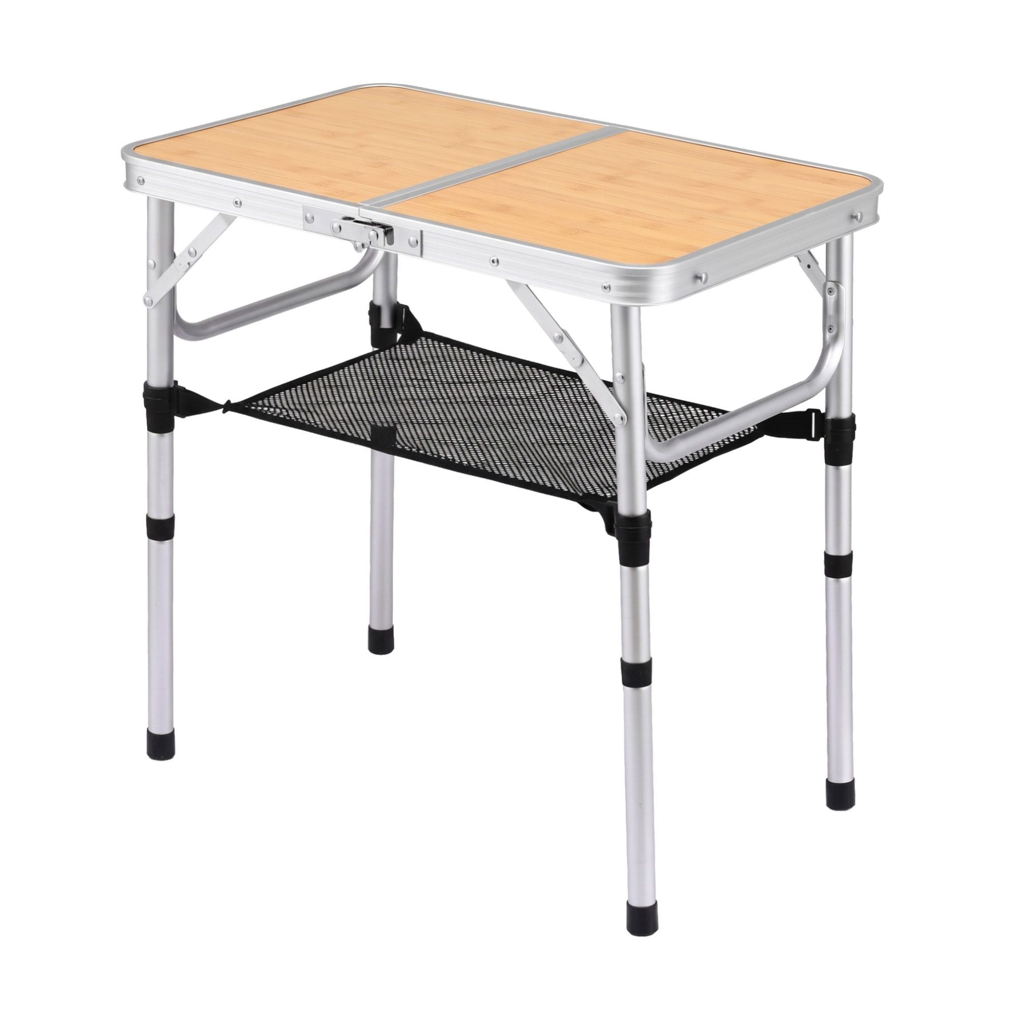 Weisshorn Folding Camping Table Adjustable Aluminium 60 x 40 cm Wood Grain Bedworld