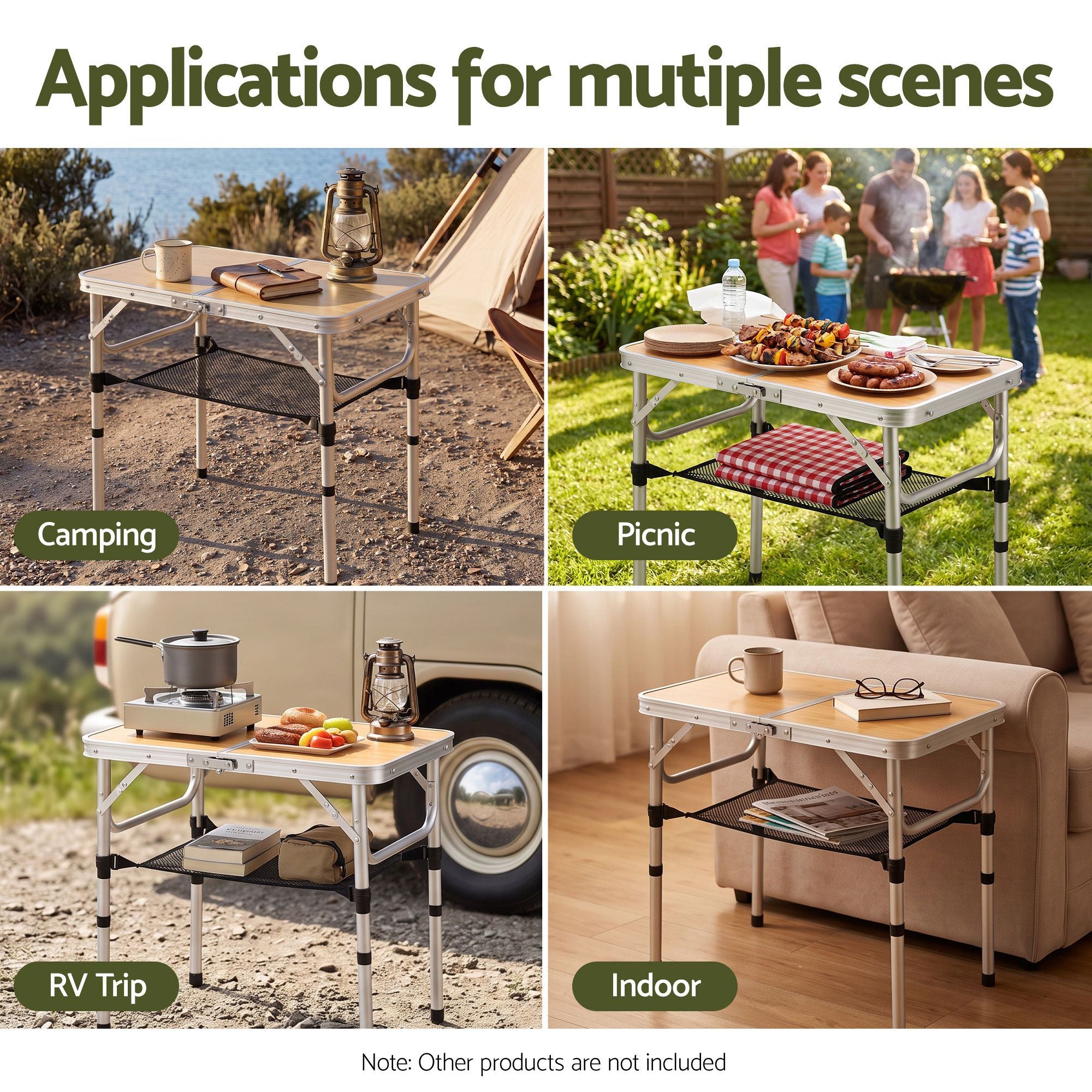 Weisshorn Folding Camping Table Adjustable Aluminium 60 x 40 cm Wood Grain Bedworld