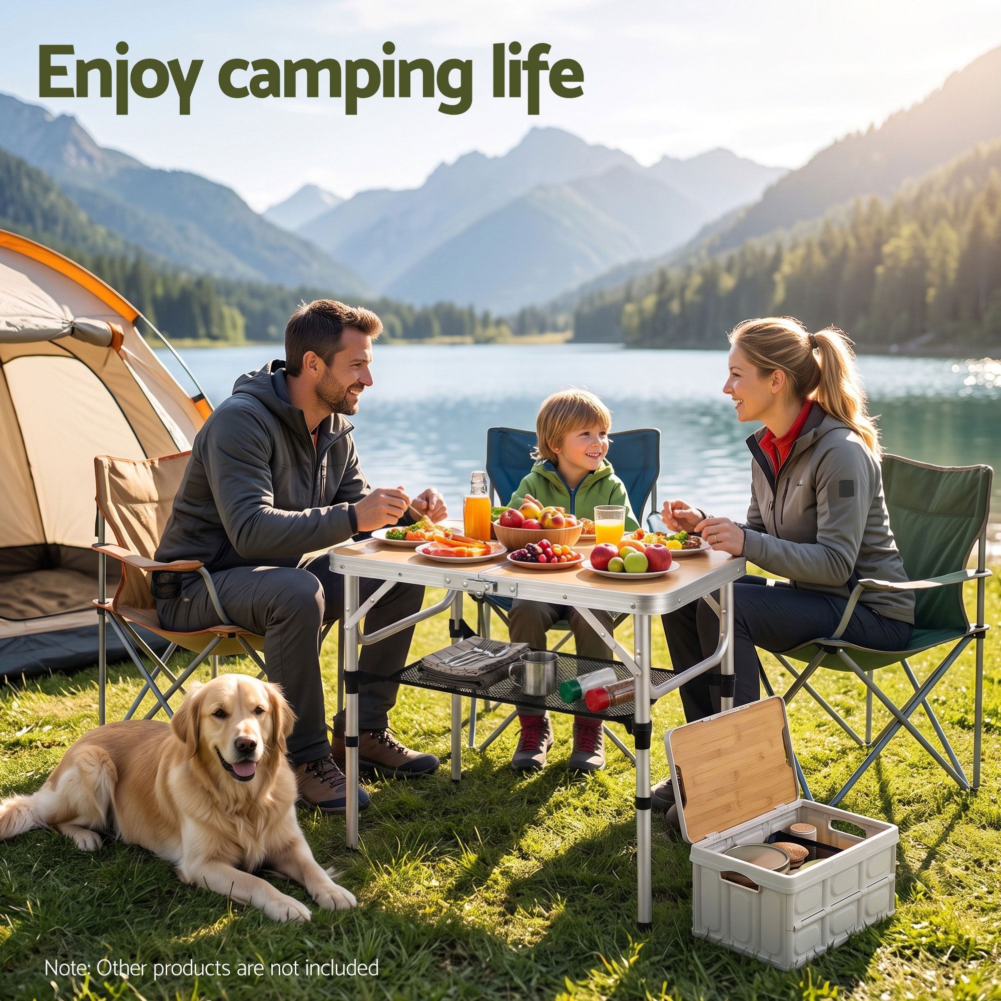 Weisshorn Folding Camping Table Adjustable Aluminium 60 x 40 cm Wood Grain Bedworld