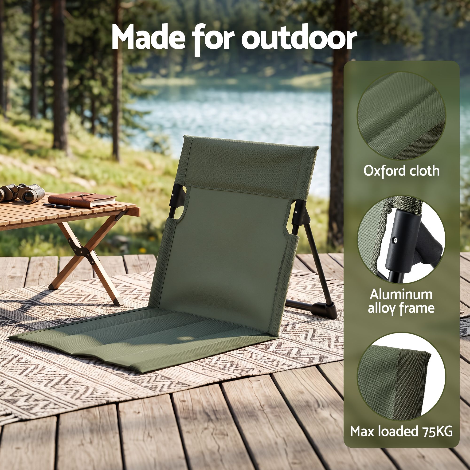 Weisshorn Foldable Camping Chair Oxford Aluminum Alloy Backrest 70kg Green Bedworld
