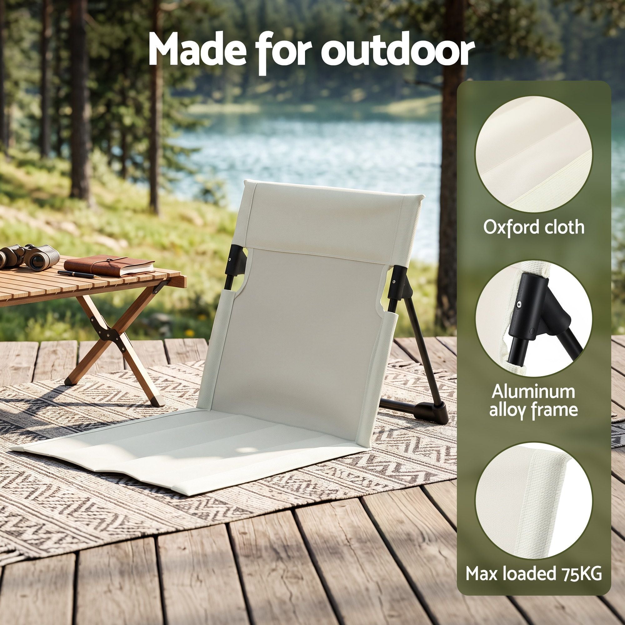 Weisshorn Foldable Camping Chair Oxford Aluminum Alloy Backrest 70kg Beige Bedworld