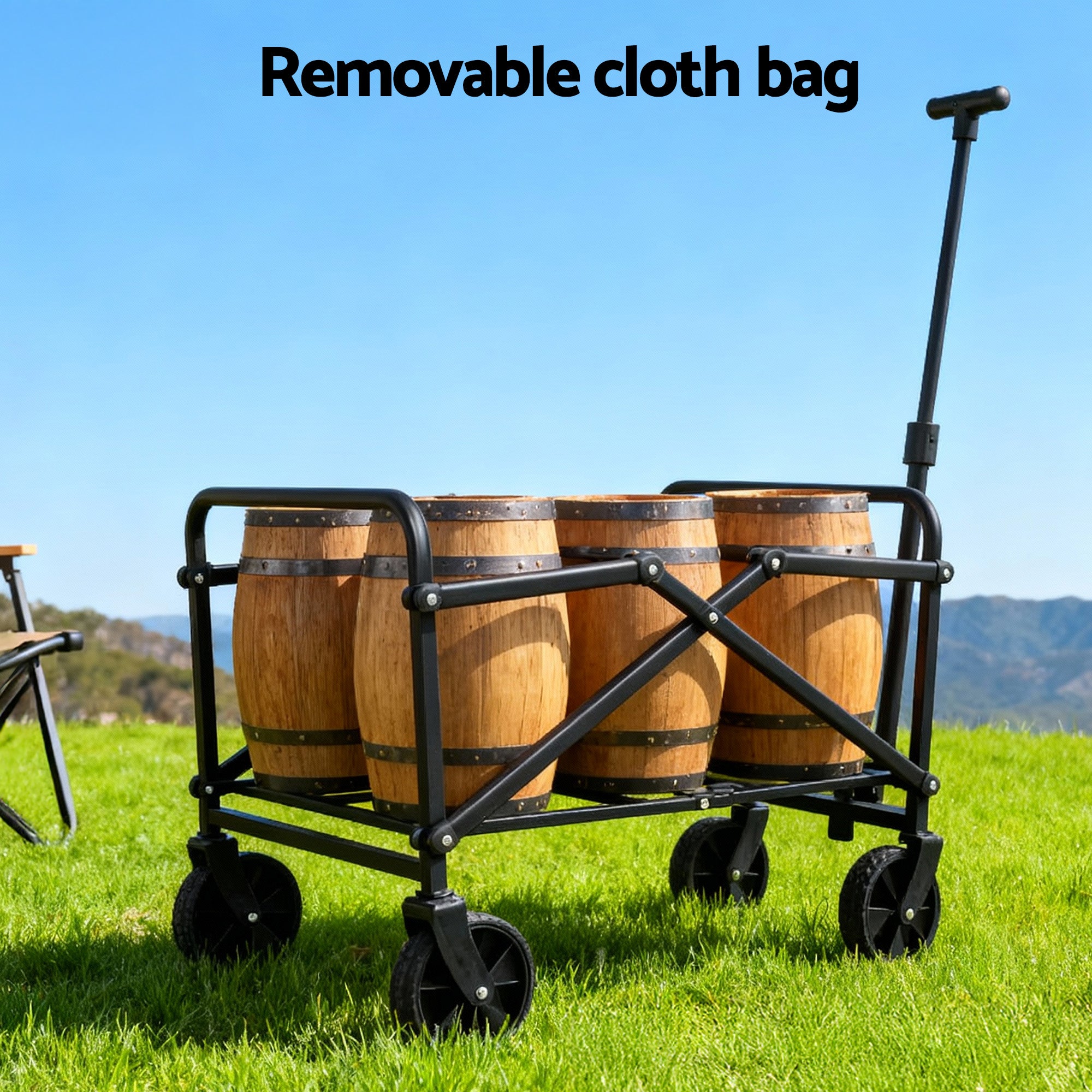 Gardeon Garden Cart Folding Trolley Camping Wagon Barrow Outdoor Beach Beige