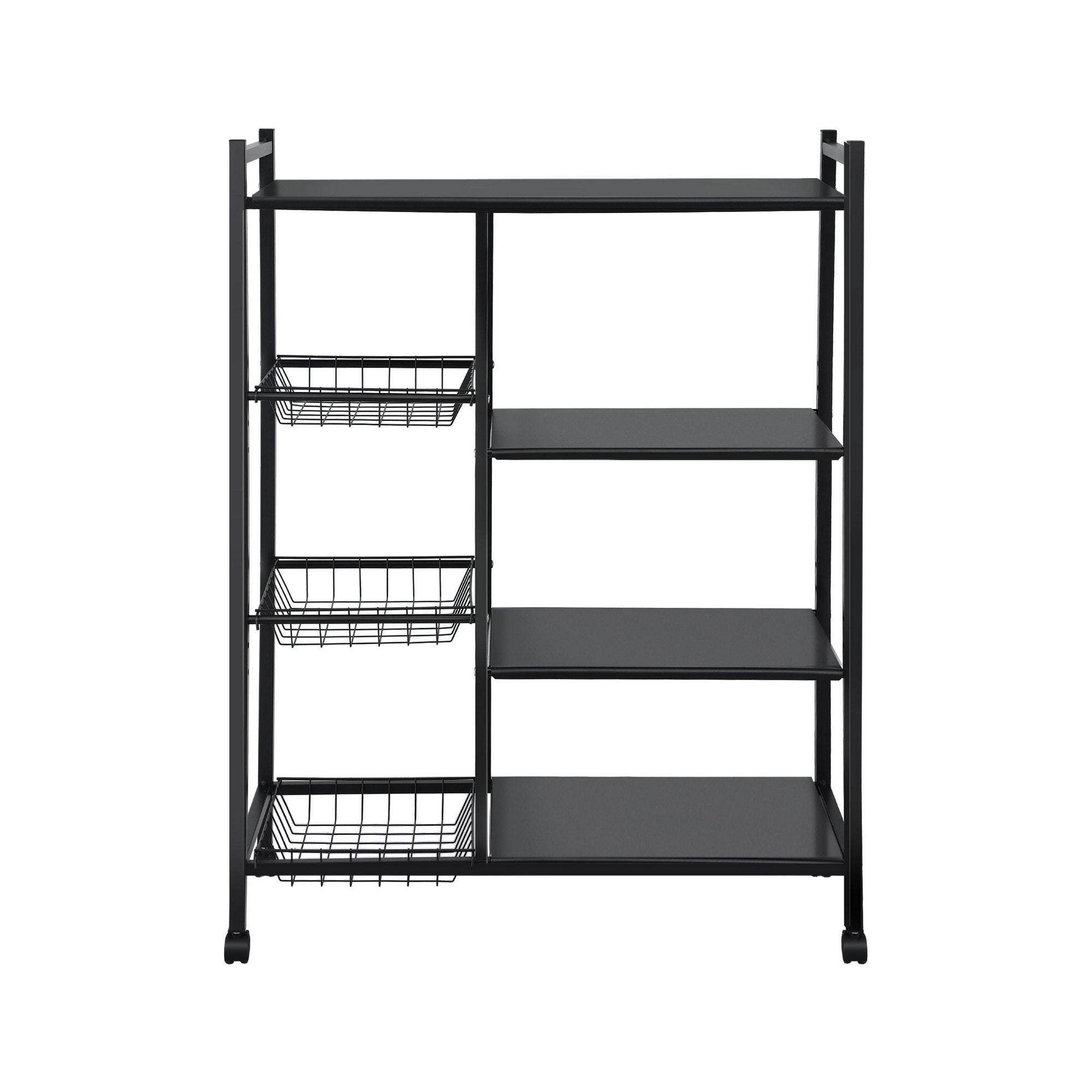Artiss 4-Tier Kitchen Rack Microwave Bakers Storage Shelf with 3 Baskets Wheels Bedworld