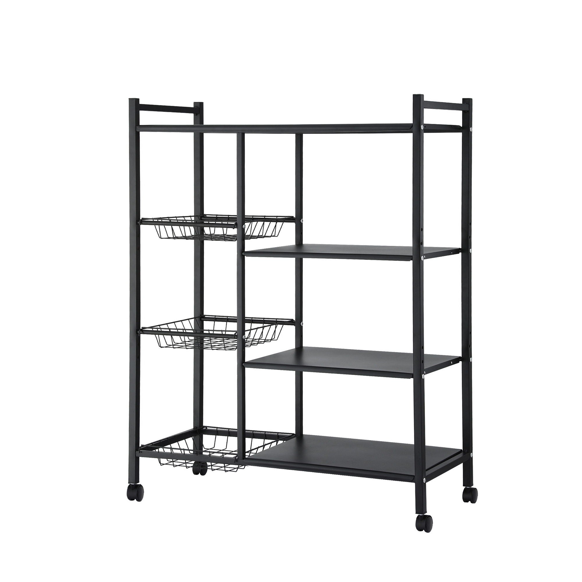 Artiss 4-Tier Kitchen Rack Microwave Bakers Storage Shelf with 3 Baskets Wheels Bedworld