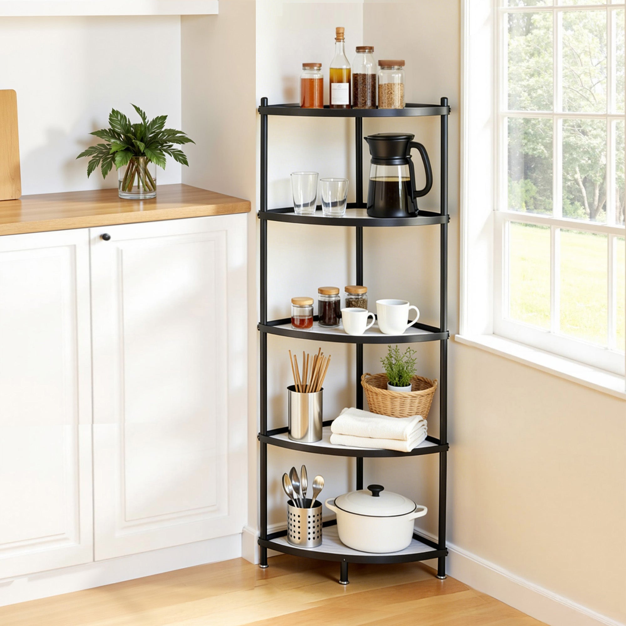 Artiss 5-Tier Kitchen Corner Shelf Rack Stand Microwave Metal Storage Shelves Bedworld