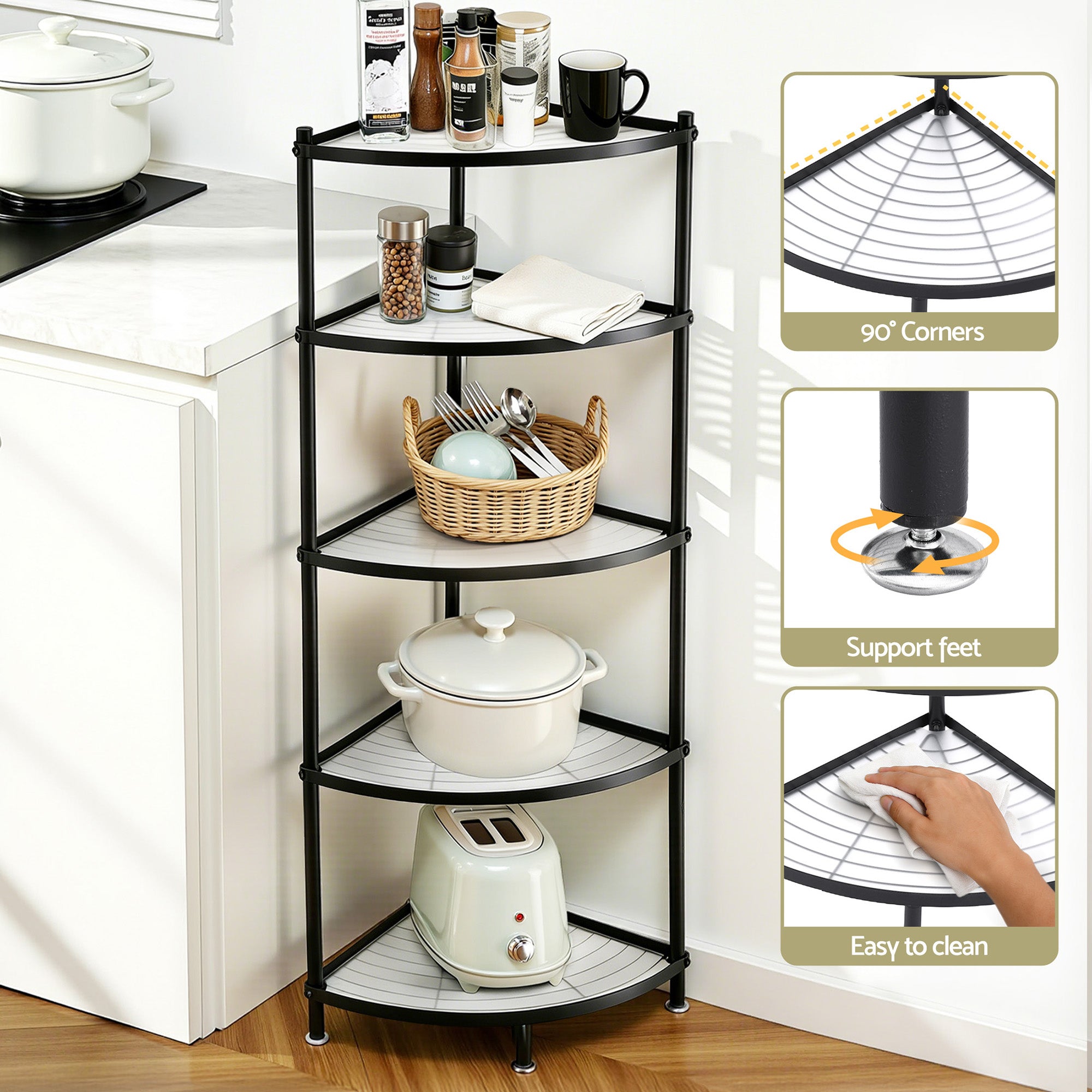 Artiss 5-Tier Kitchen Corner Shelf Rack Stand Microwave Metal Storage Shelves Bedworld