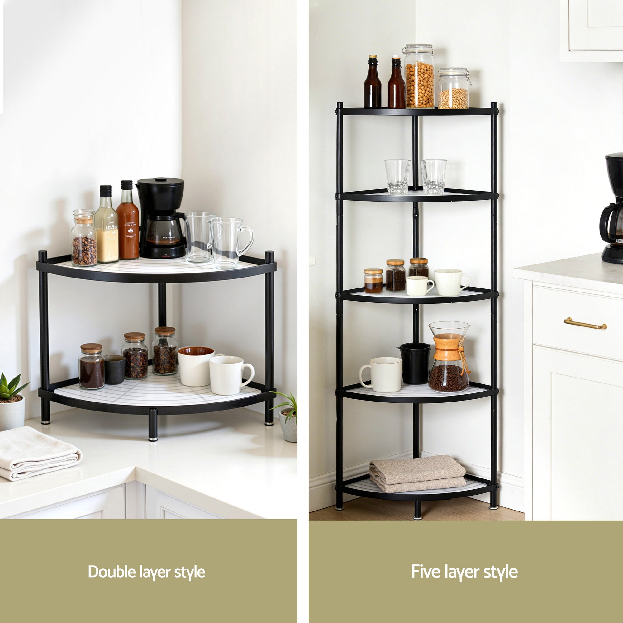 Artiss 5-Tier Kitchen Corner Shelf Rack Stand Microwave Metal Storage Shelves Bedworld