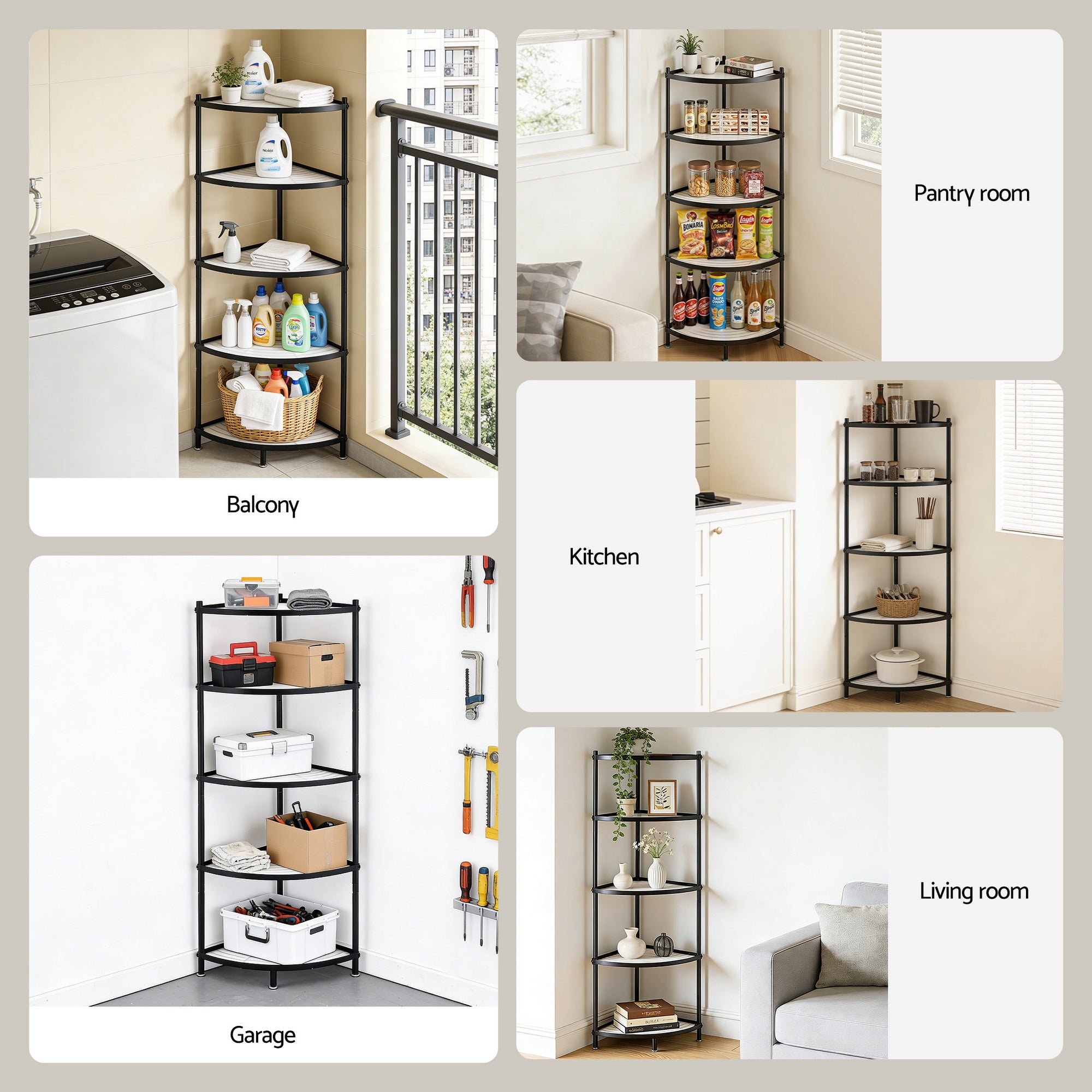 Artiss 5-Tier Kitchen Corner Shelf Rack Stand Microwave Metal Storage Shelves Bedworld