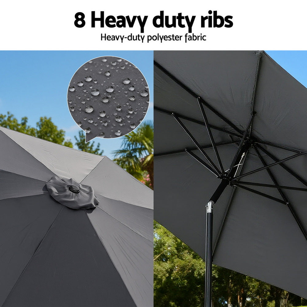 Charcoal market umbrella canopy with heavy-duty ribs and water droplets
