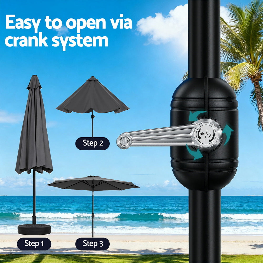 Charcoal market umbrella with crank open system and push-button adjustment