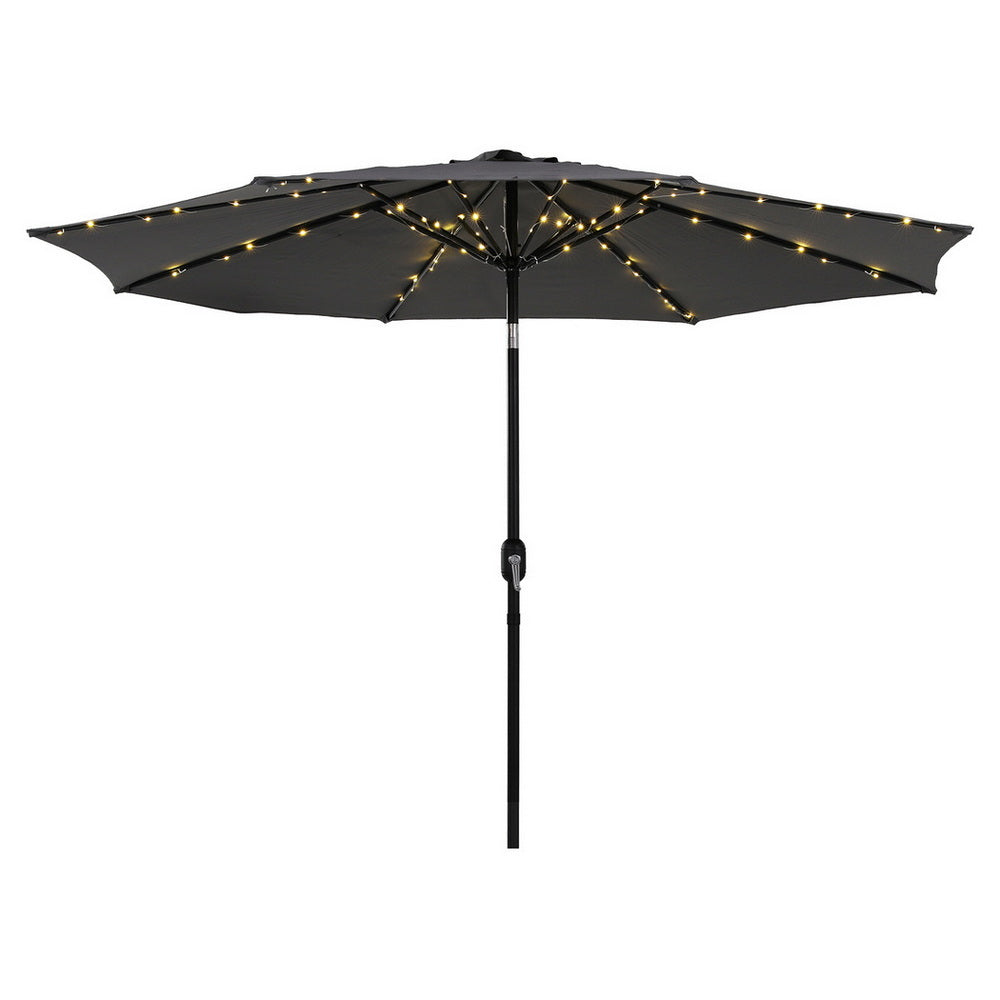 Instahut Outdoor Umbrella 2.9m Market Umbrella with String Light Tilt Charcoal Shade Bedworld