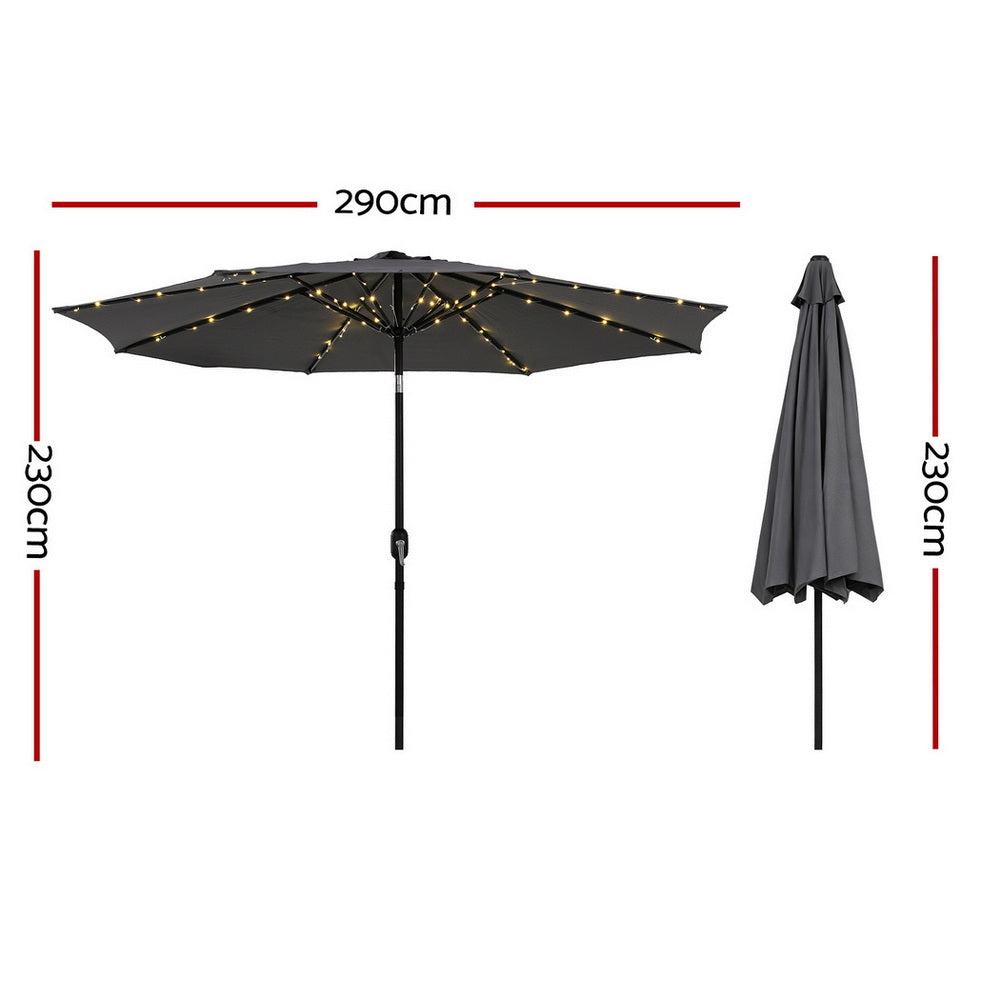 Instahut Outdoor Umbrella 2.9m Market Umbrella with String Light Tilt Charcoal Shade Bedworld