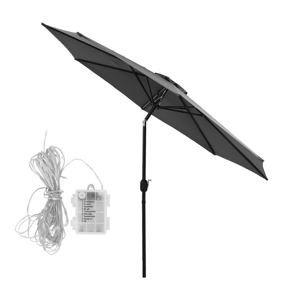 Instahut Outdoor Umbrella 2.9m Market Umbrella with String Light Tilt Charcoal Shade Bedworld