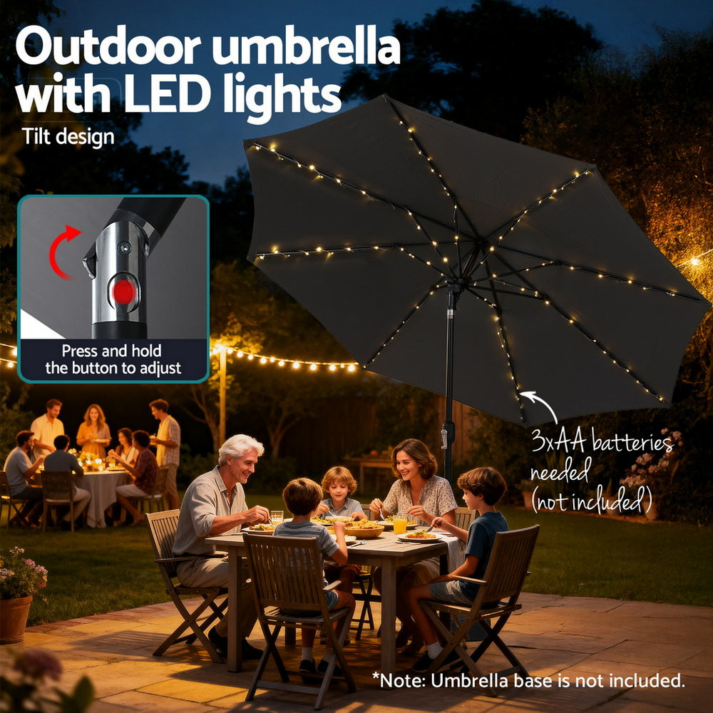 Instahut Outdoor Umbrella 2.9m Market Umbrella with String Light Tilt Charcoal Shade Bedworld
