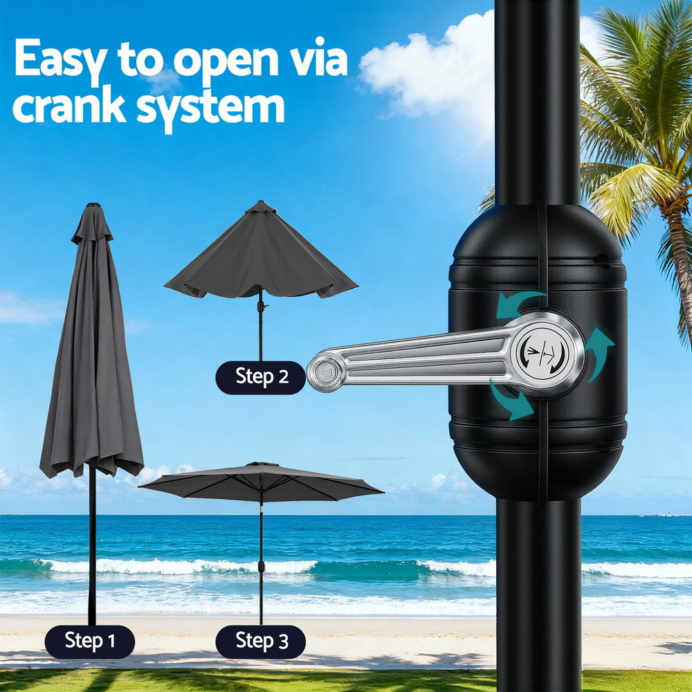 Instahut Outdoor Umbrella 2.9m Market Umbrella with String Light Tilt Charcoal Shade Bedworld