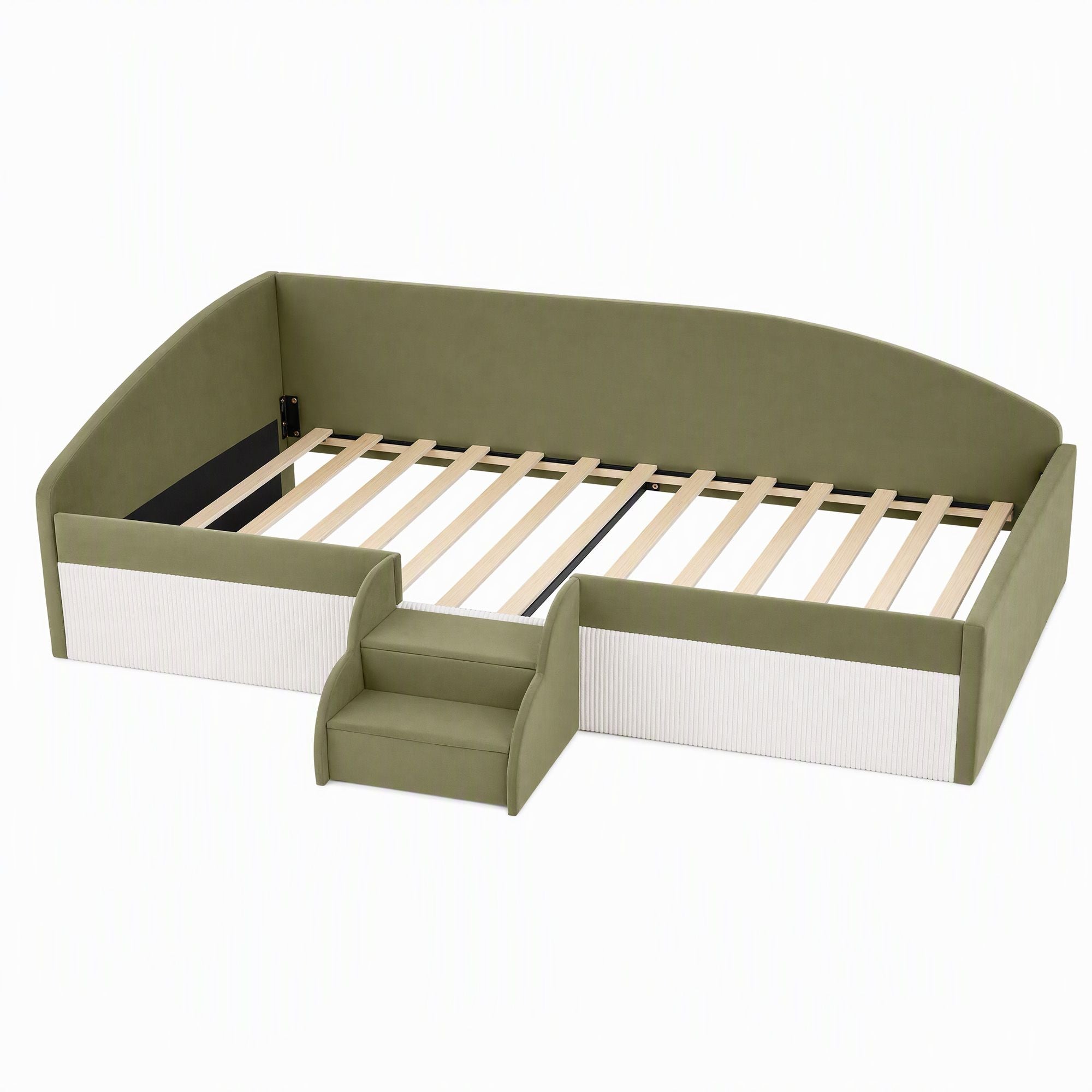 Artiss King Single Upholstered Daybed Sofa Bed with Centre Stairs, Olive Bedworld
