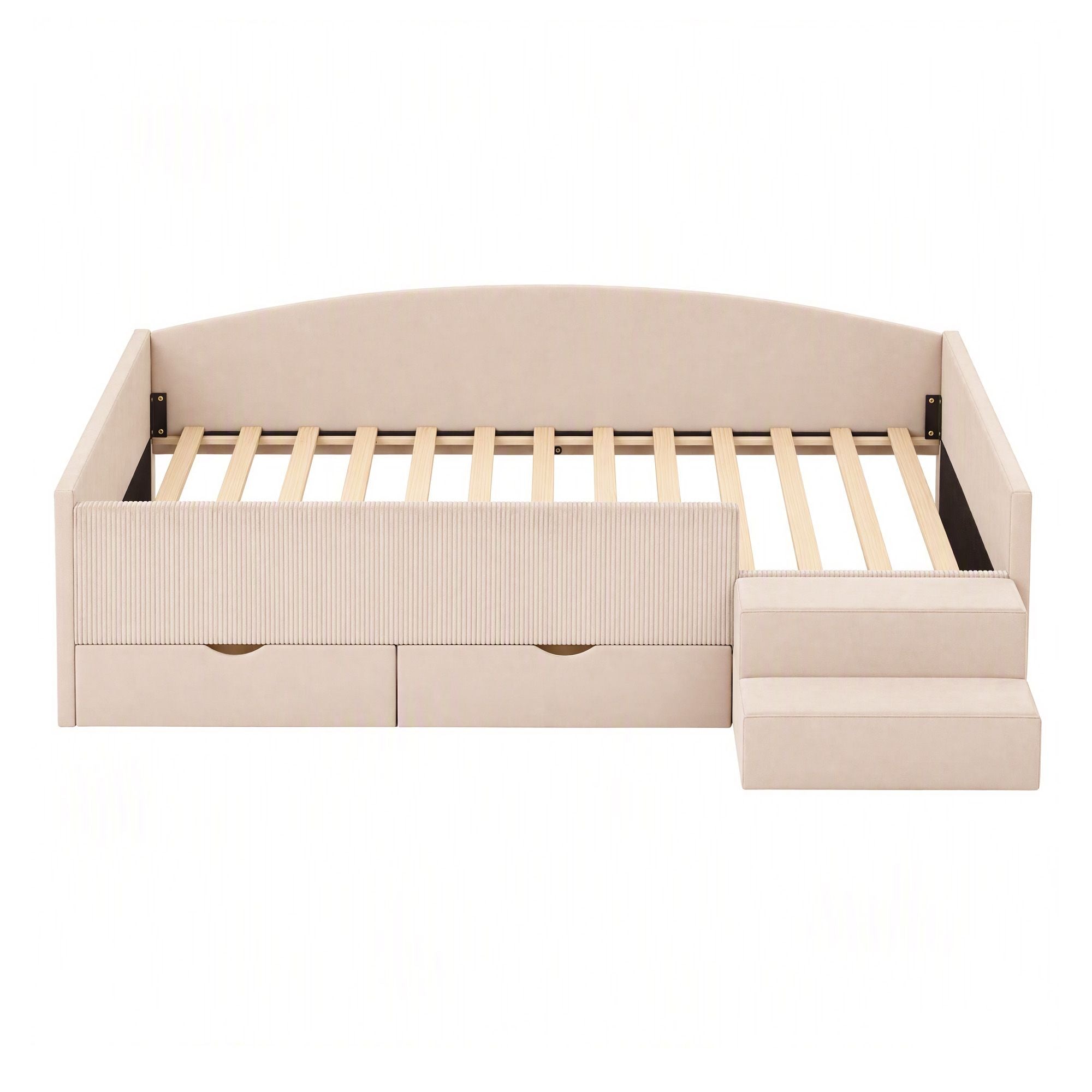 Artiss King Single Upholstered Daybed with Stairs & Storage Drawers, Beige Bedworld