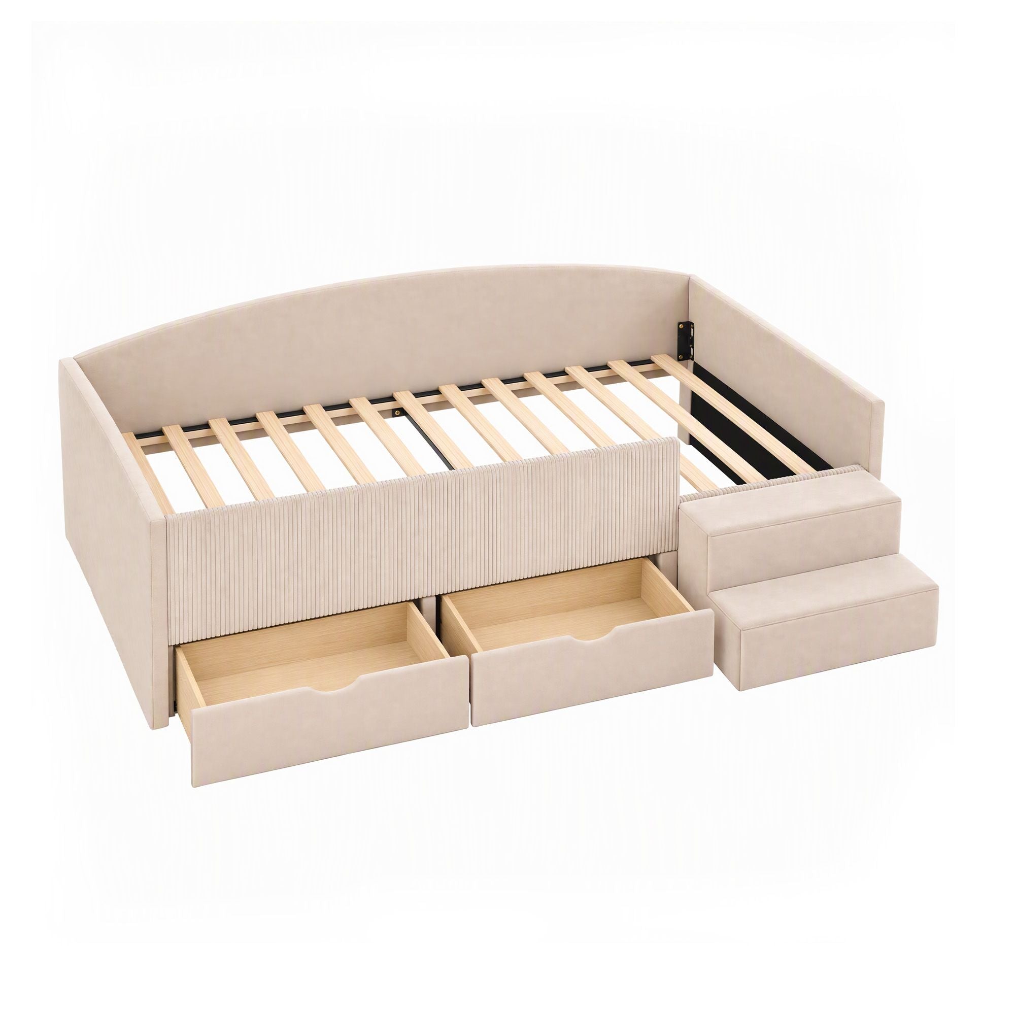 Artiss King Single Upholstered Daybed with Stairs & Storage Drawers, Beige Bedworld