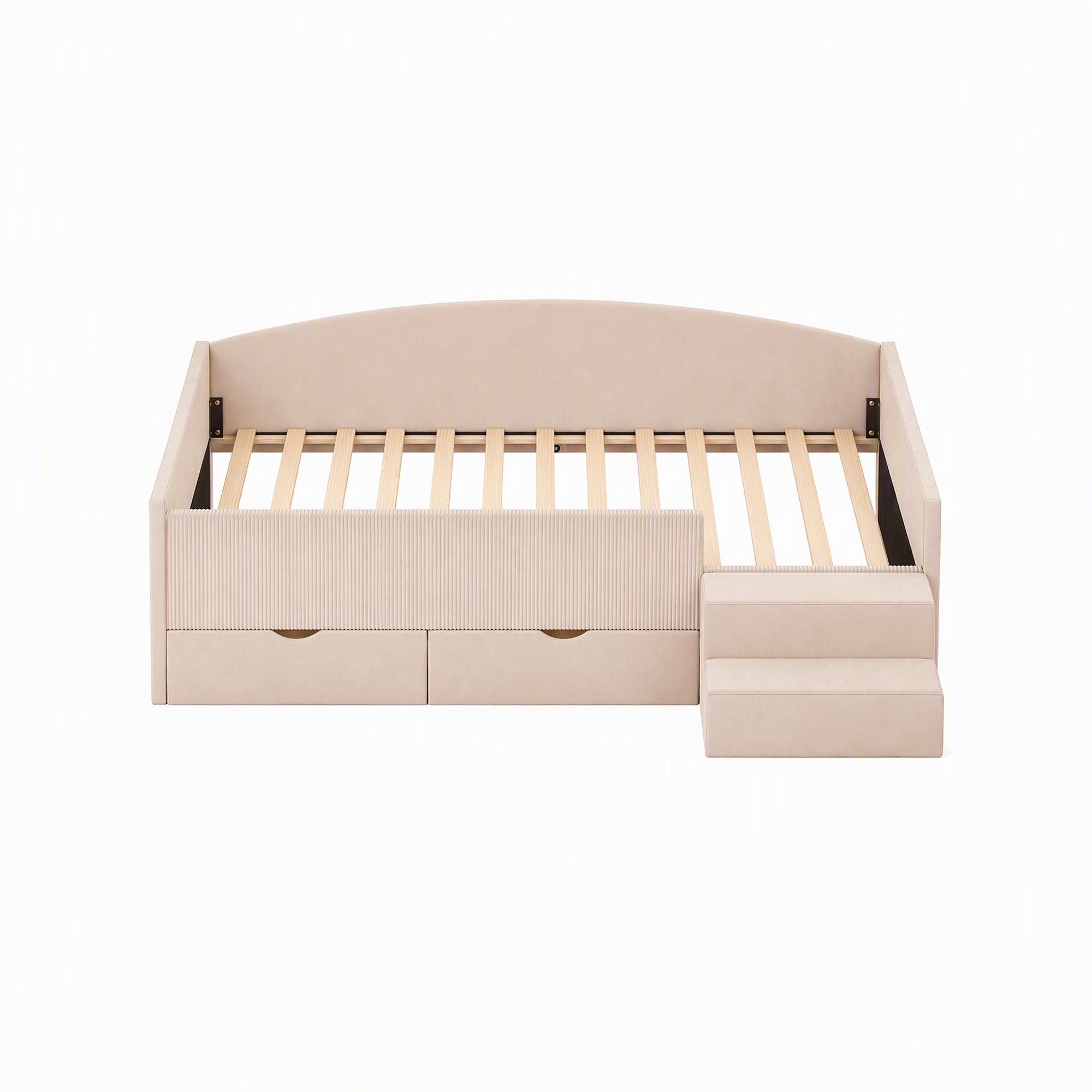 Artiss Single Upholstered Daybed with Side Stairs & Storage Drawers, Beige Bedworld