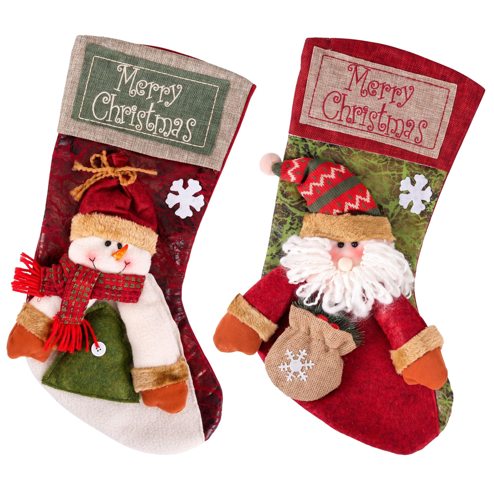 Jingle Jollys Christmas Stockings 2 Pack Large 3D Plush Santa Snowman 43.5cm Christmas Decor for Family Holiday Christmas Party Decorations Bedworld