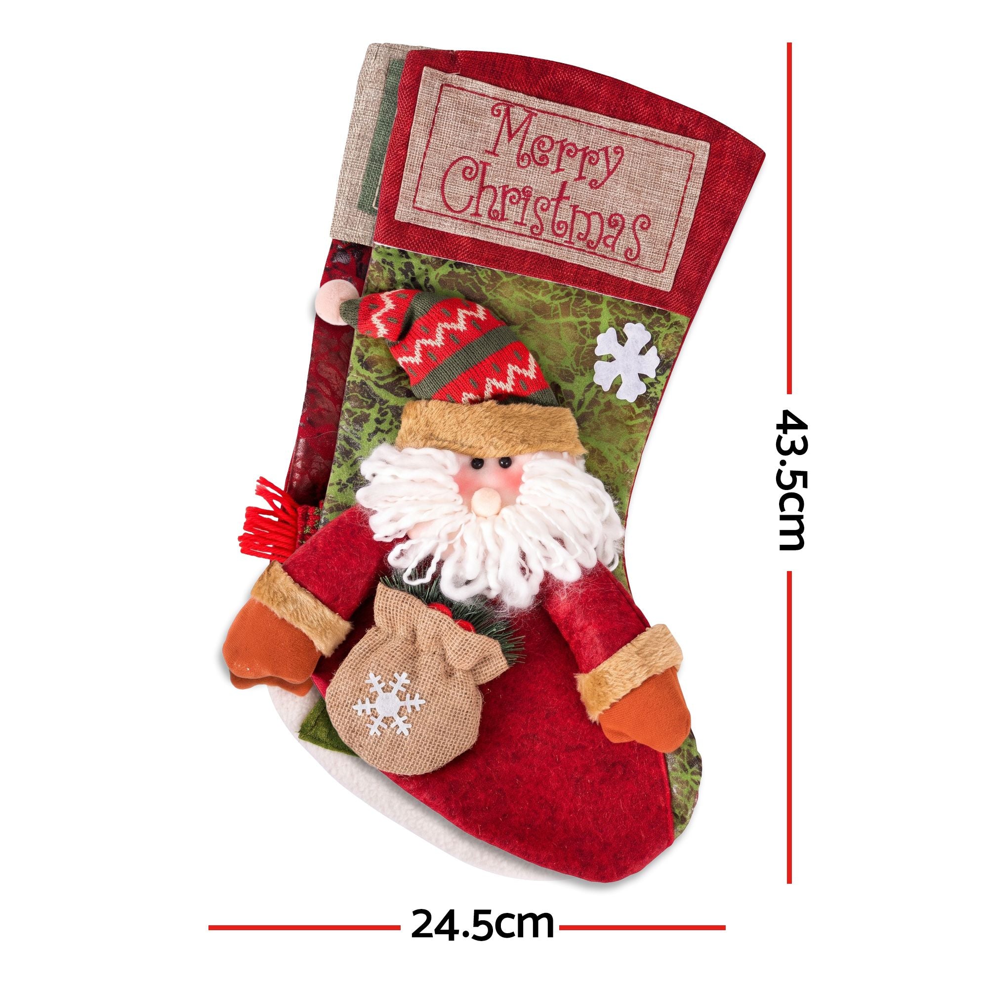 Jingle Jollys Christmas Stockings 2 Pack Large 3D Plush Santa Snowman 43.5cm Christmas Decor for Family Holiday Christmas Party Decorations Bedworld