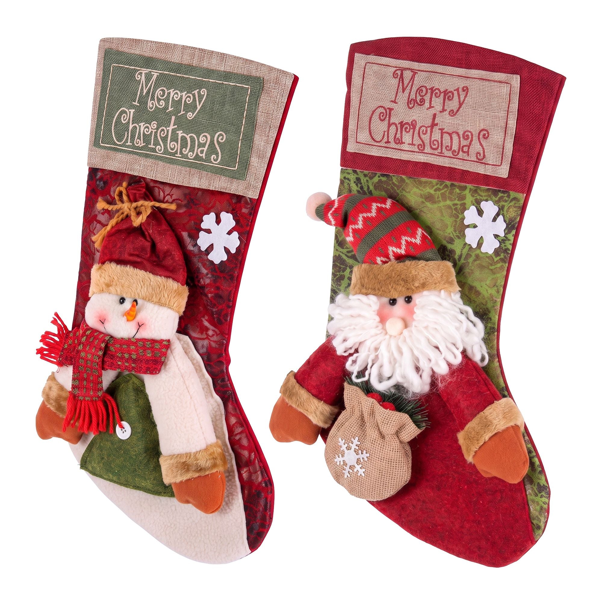 Jingle Jollys Christmas Stockings 2 Pack Large 3D Plush Santa Snowman 43.5cm Christmas Decor for Family Holiday Christmas Party Decorations Bedworld