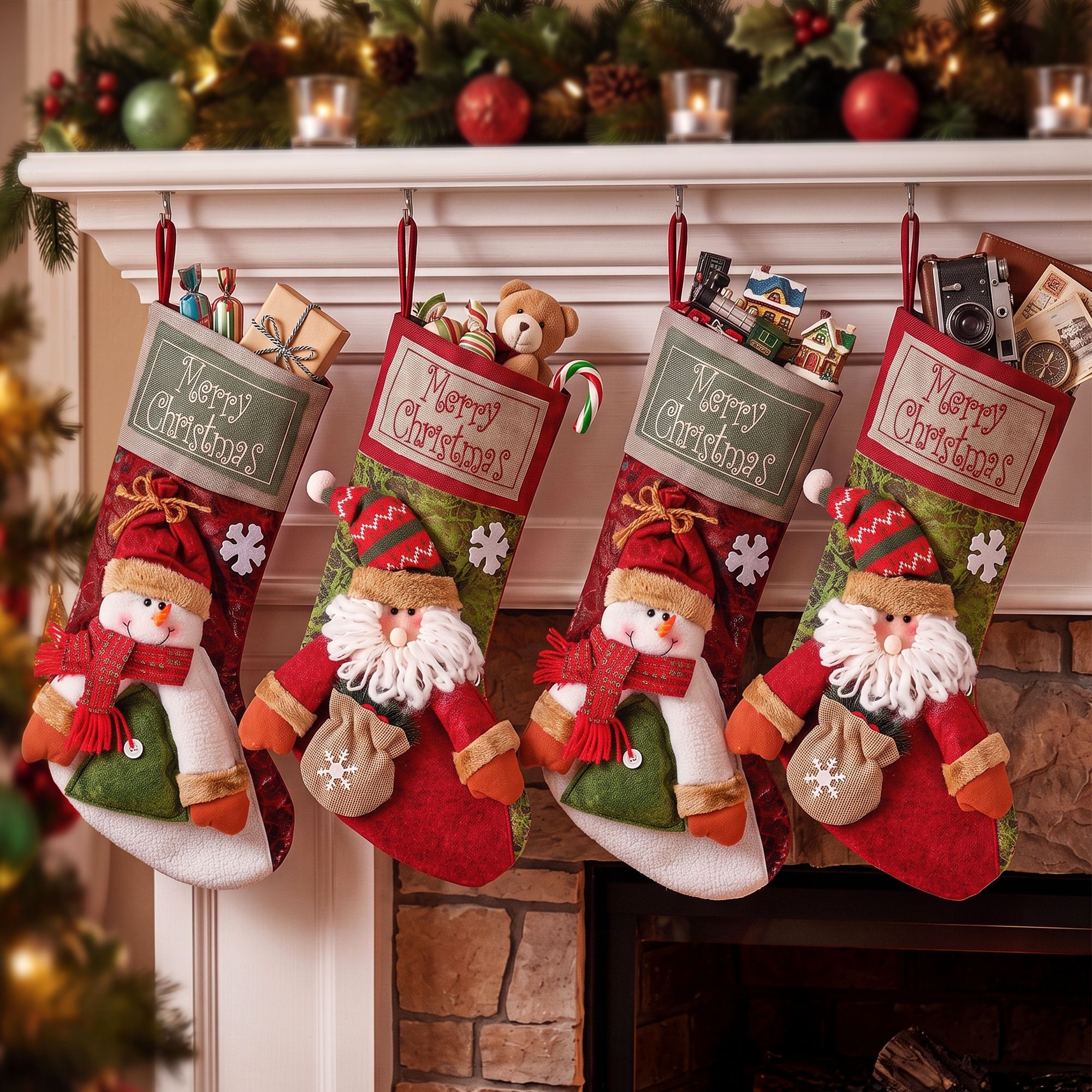 Jingle Jollys 4PCS Christmas Stockings Large 3D Plush Santa Snowman 43.5cm Christmas Decor for Family Holiday Christmas Party Decorations Bedworld