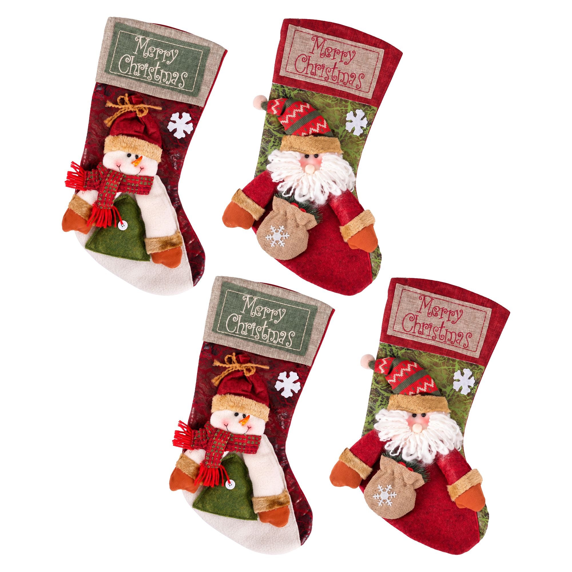 Jingle Jollys 4PCS Christmas Stockings Large 3D Plush Santa Snowman 43.5cm Christmas Decor for Family Holiday Christmas Party Decorations Bedworld