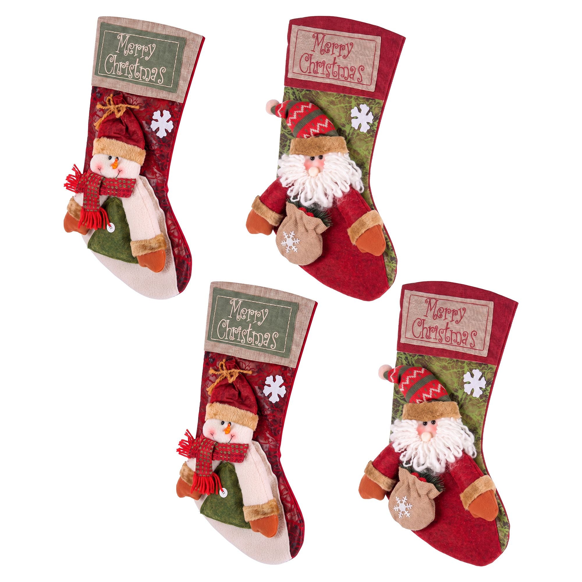 Jingle Jollys 4PCS Christmas Stockings Large 3D Plush Santa Snowman 43.5cm Christmas Decor for Family Holiday Christmas Party Decorations Bedworld