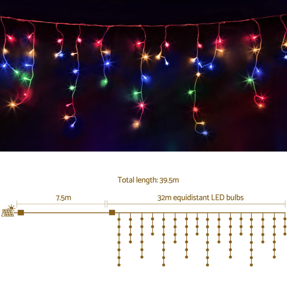 Icicle LED light string layout diagram with multicolour hanging bulb drops