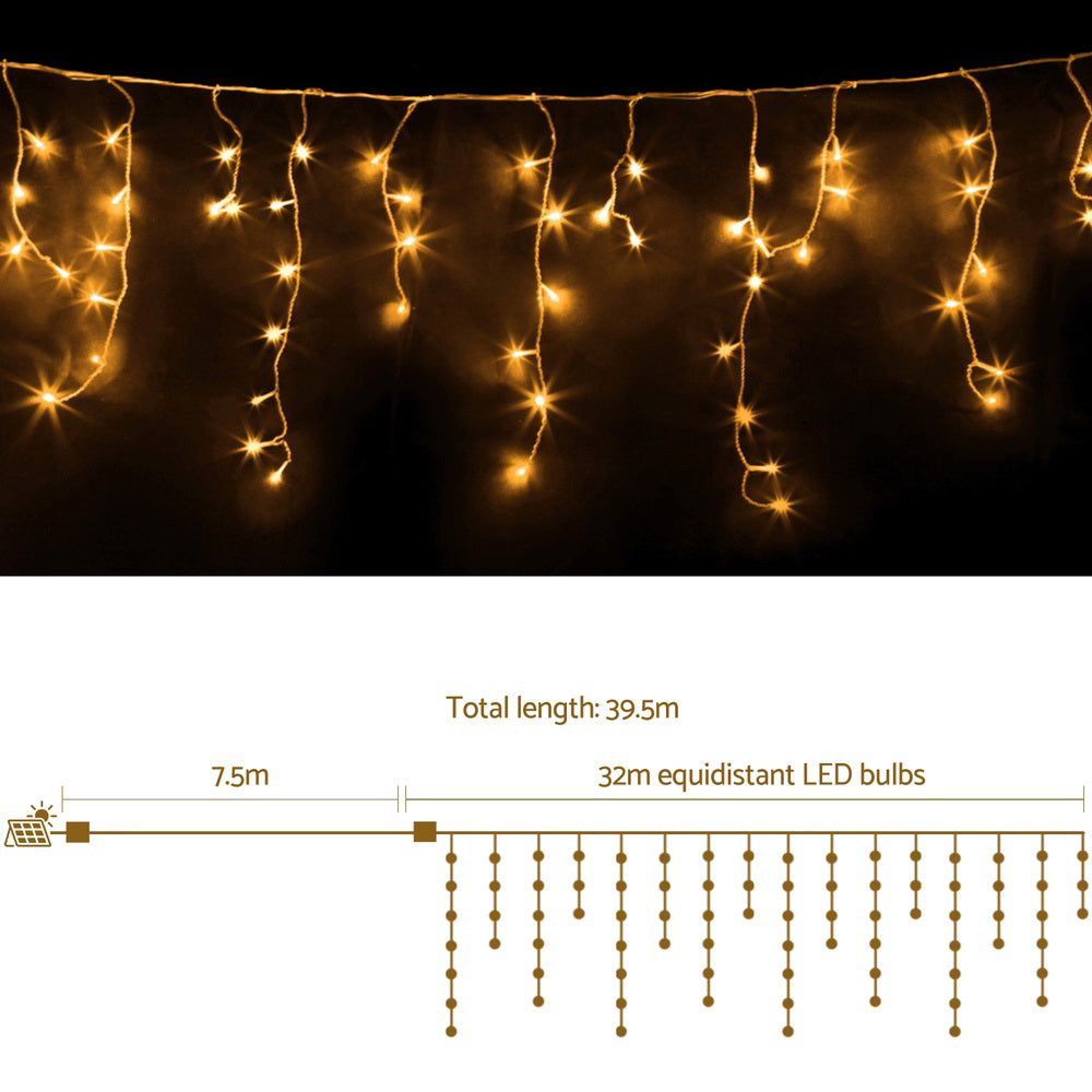Icicle light string diagram showing hanging bulbs and total length 39.5 m