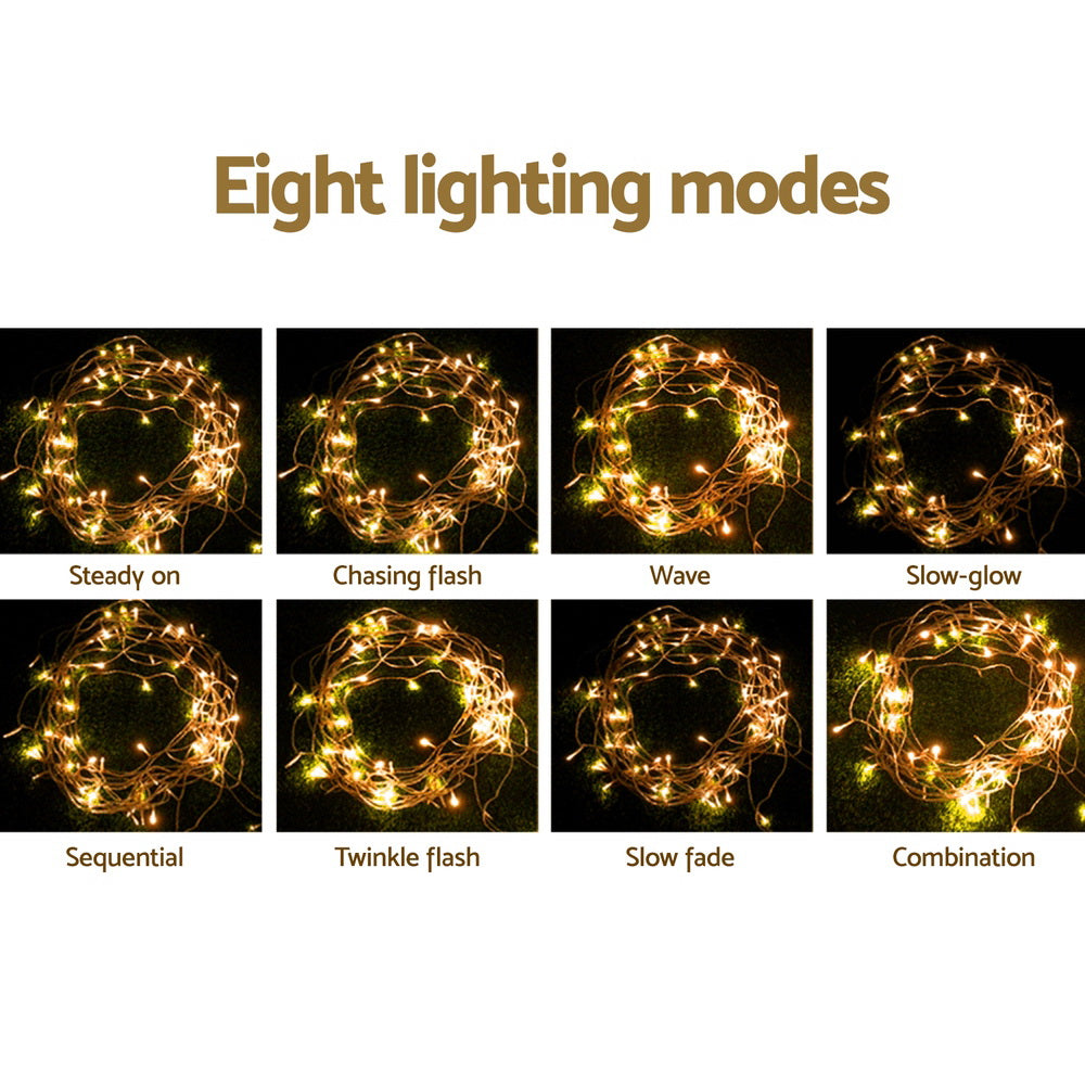 LED icicle string lights with eight lighting modes shown