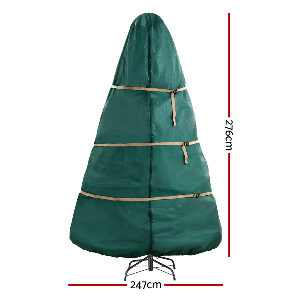 Green tree storage bag with three horizontal strap bands and tied cinch base