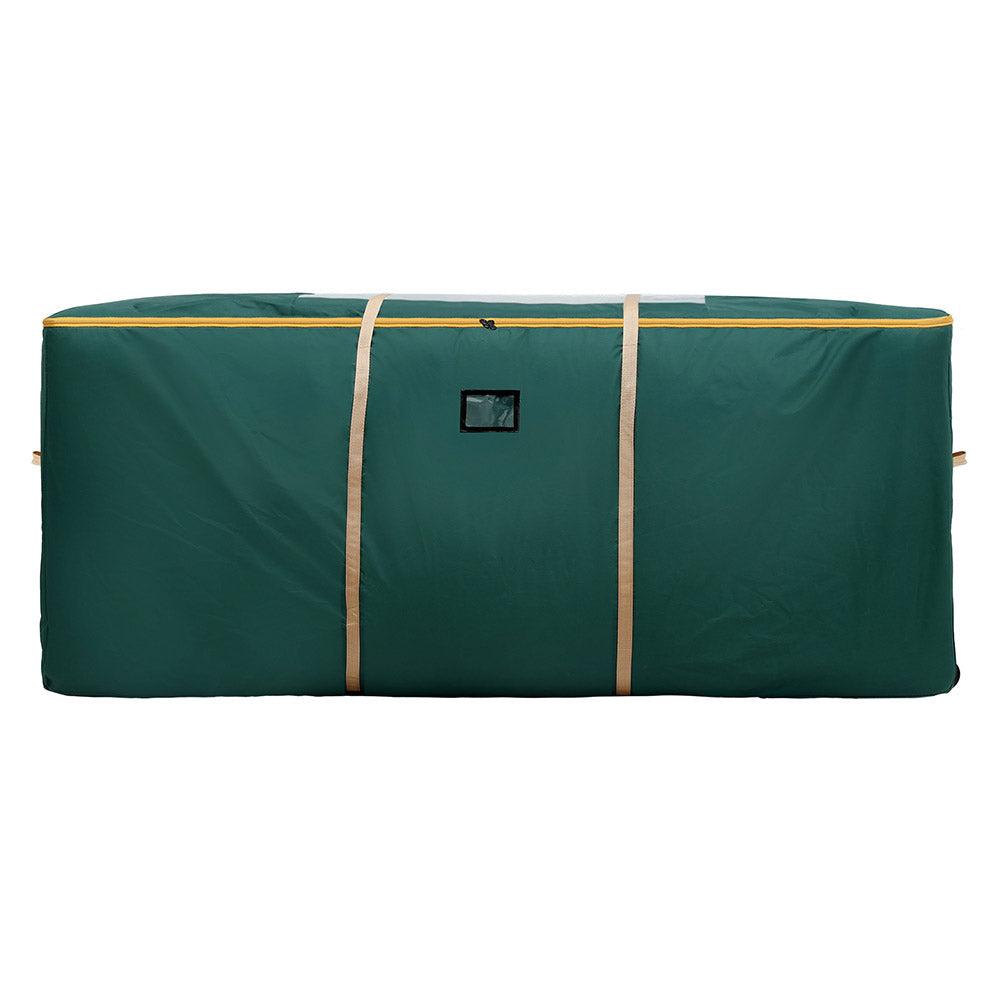 Green Christmas tree storage bag with central panel and top carry handle.