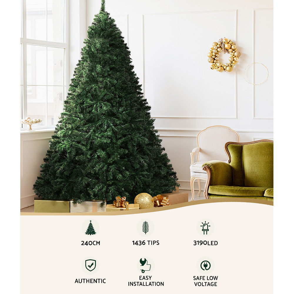 Pre-lit Christmas tree decoration, dark green, 240cm and 1436 tips, multi-colour lights