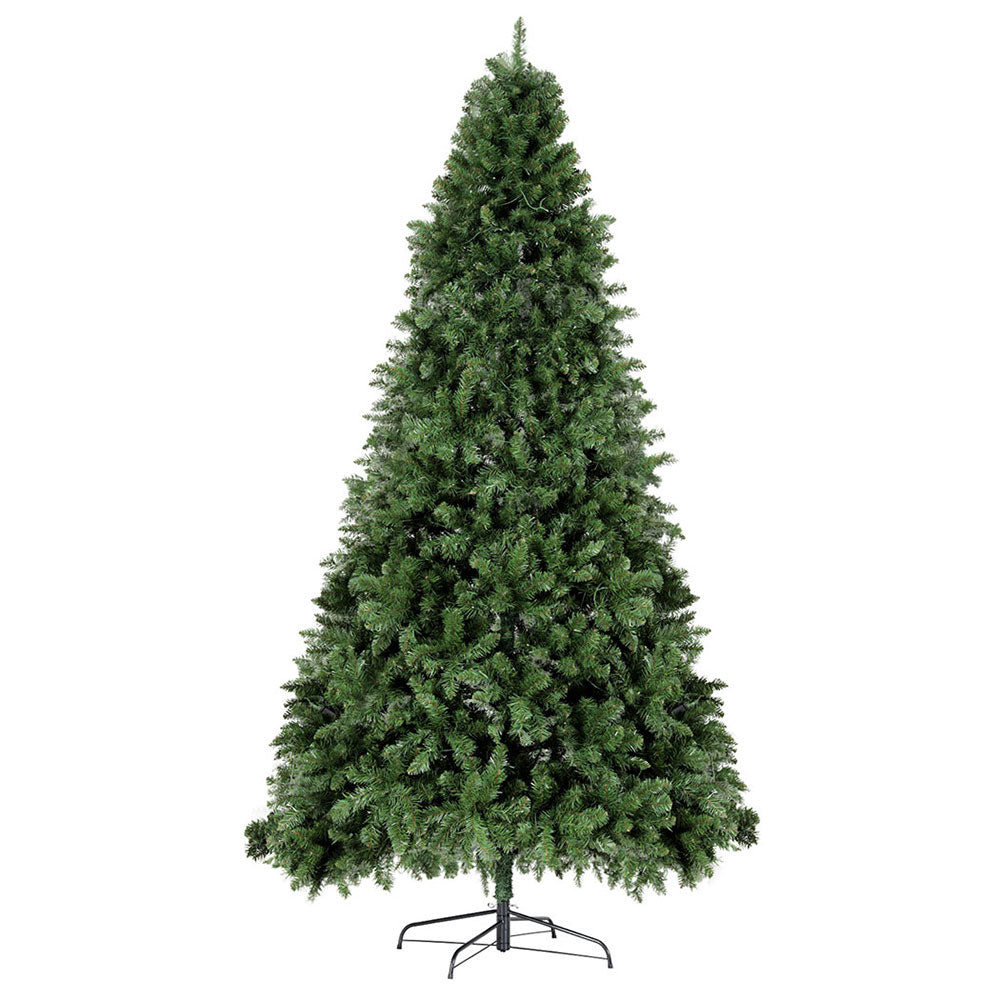 Artificial Christmas tree with dense green branches and warm yellow LED lights