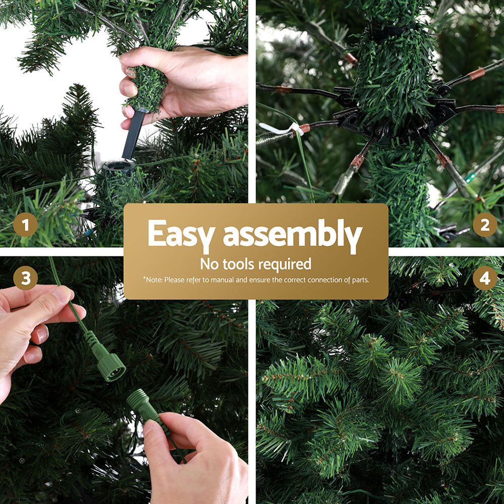Artificial Christmas tree branches with warm yellow LED lights and a connector tool