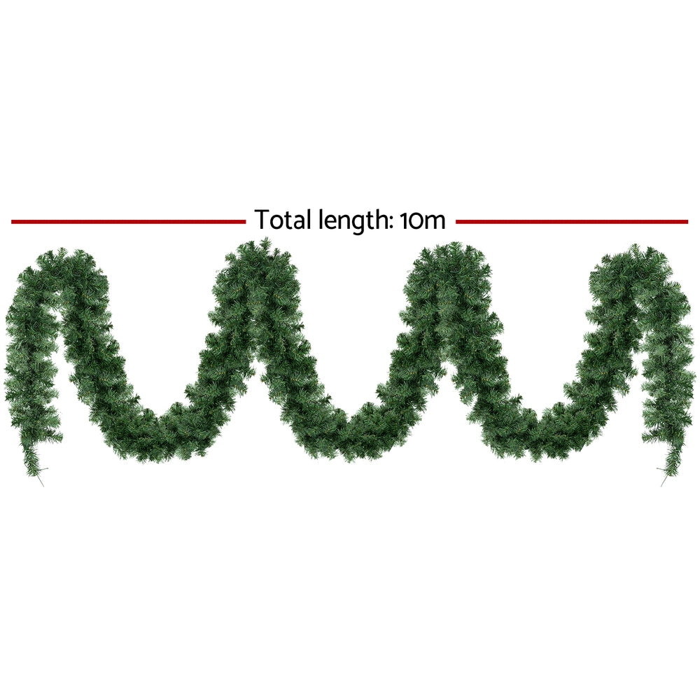 Christmas garland LED lights, green foliage with warm yellow bulbs, total length 10m