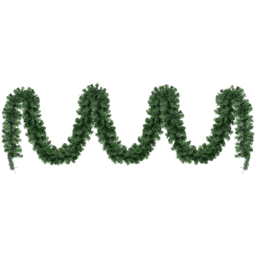 Christmas garland LED lights in green, evenly spaced warm yellow bulbs along the curve