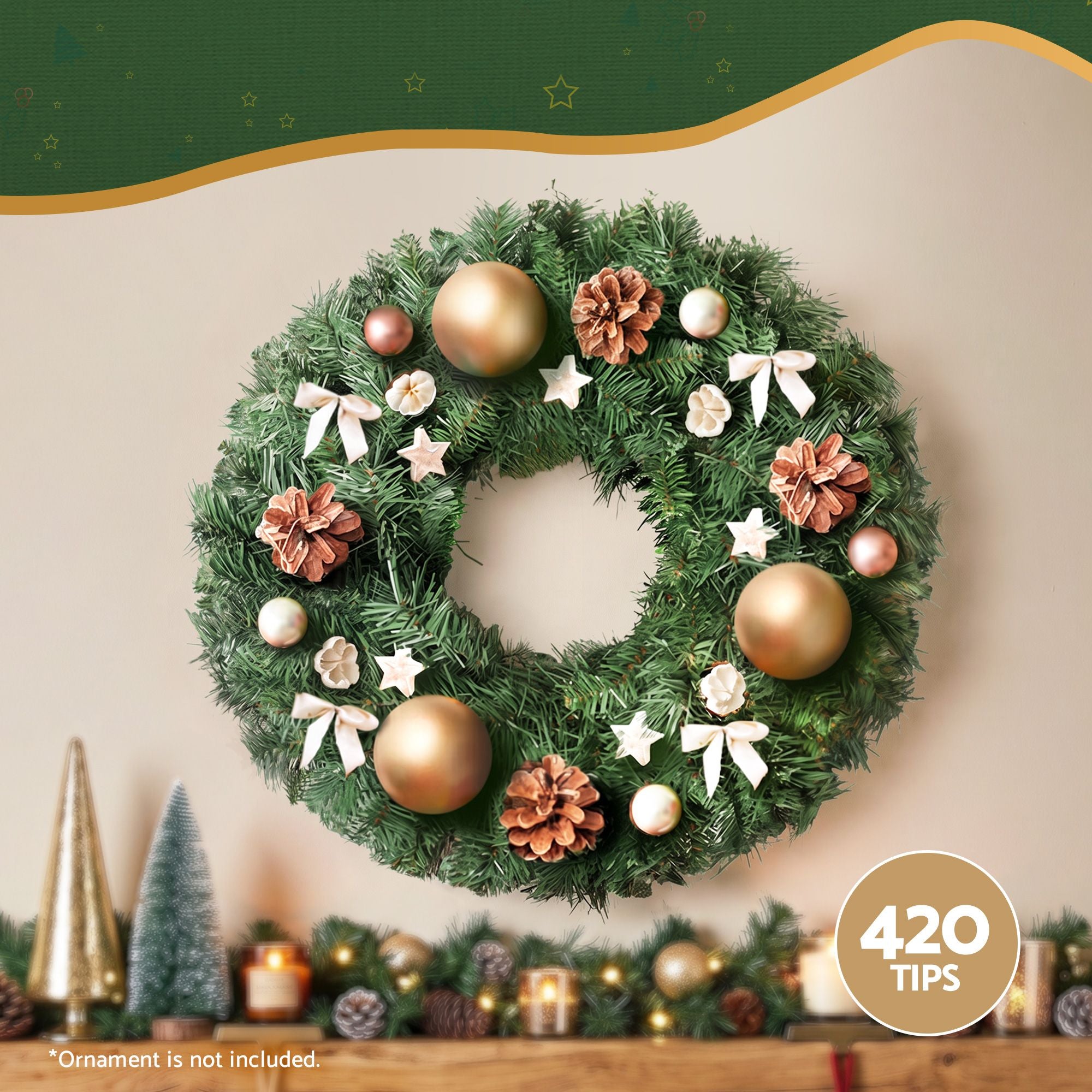 Jingle Jollys Christmas Wreath 60cm Artificial Green Garland Door Decoration 420 Tips Xmas Bush Bedworld