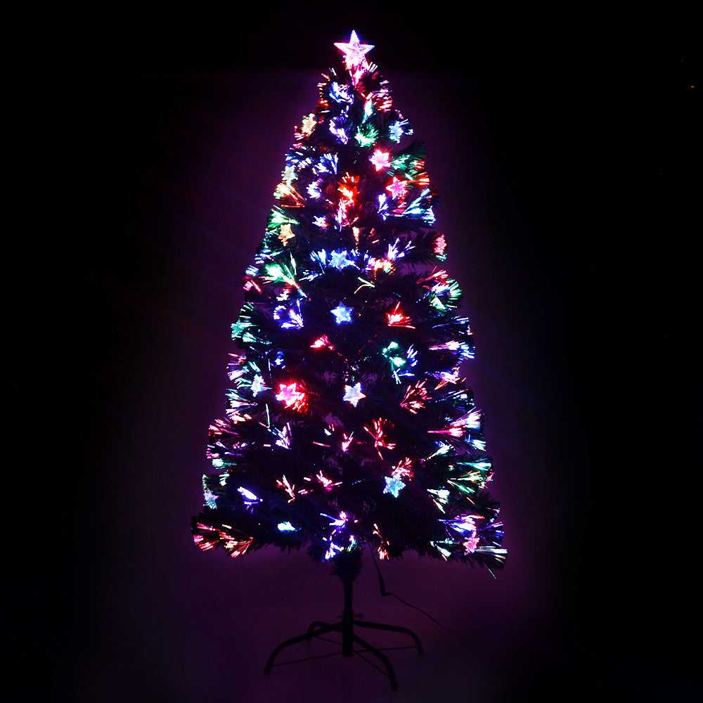 Artificial Christmas tree with multi-color optic fibre LED lights and star topper, lit